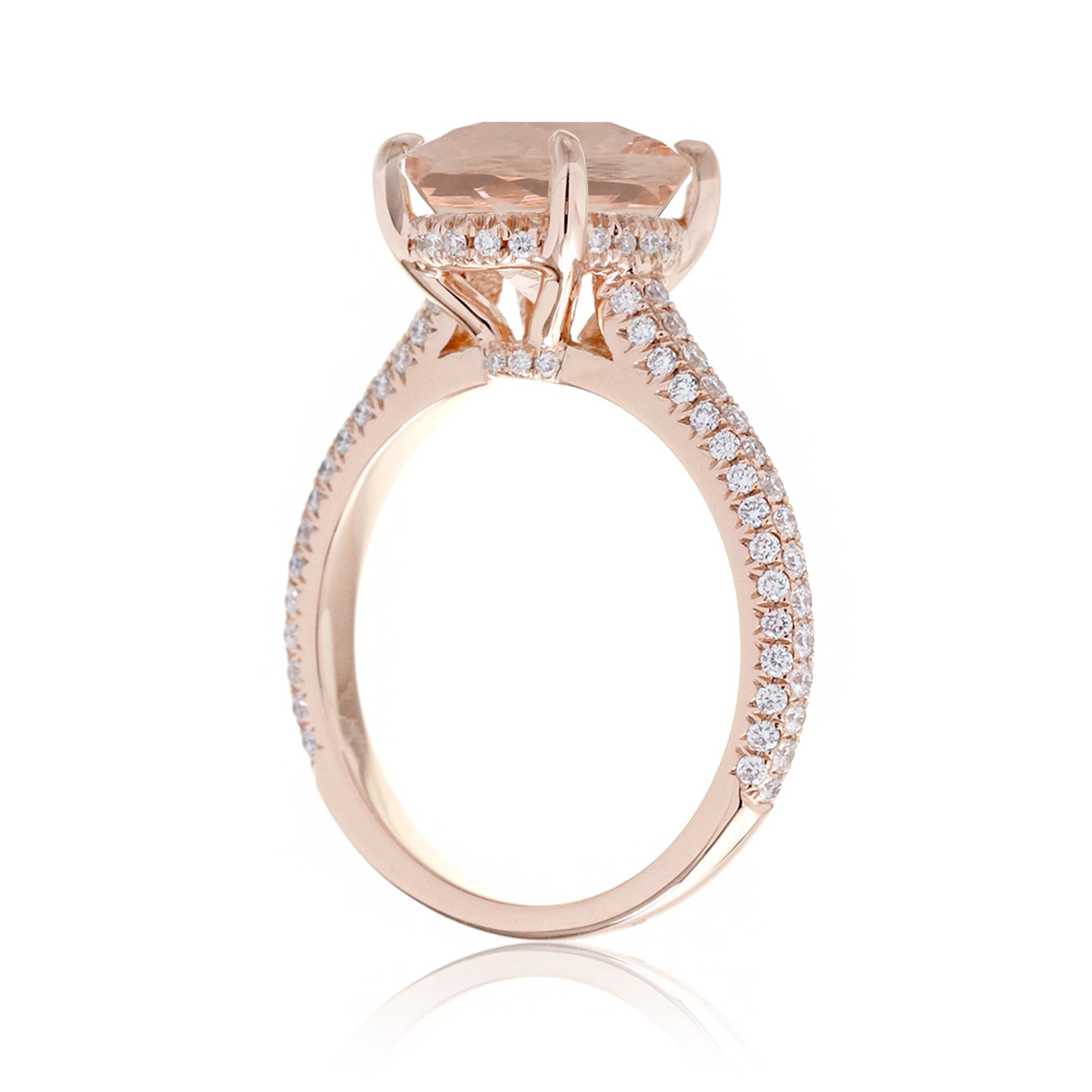 The Starlight: Morganite Engagement Ring with Pavé Diamond Band Rose Gold