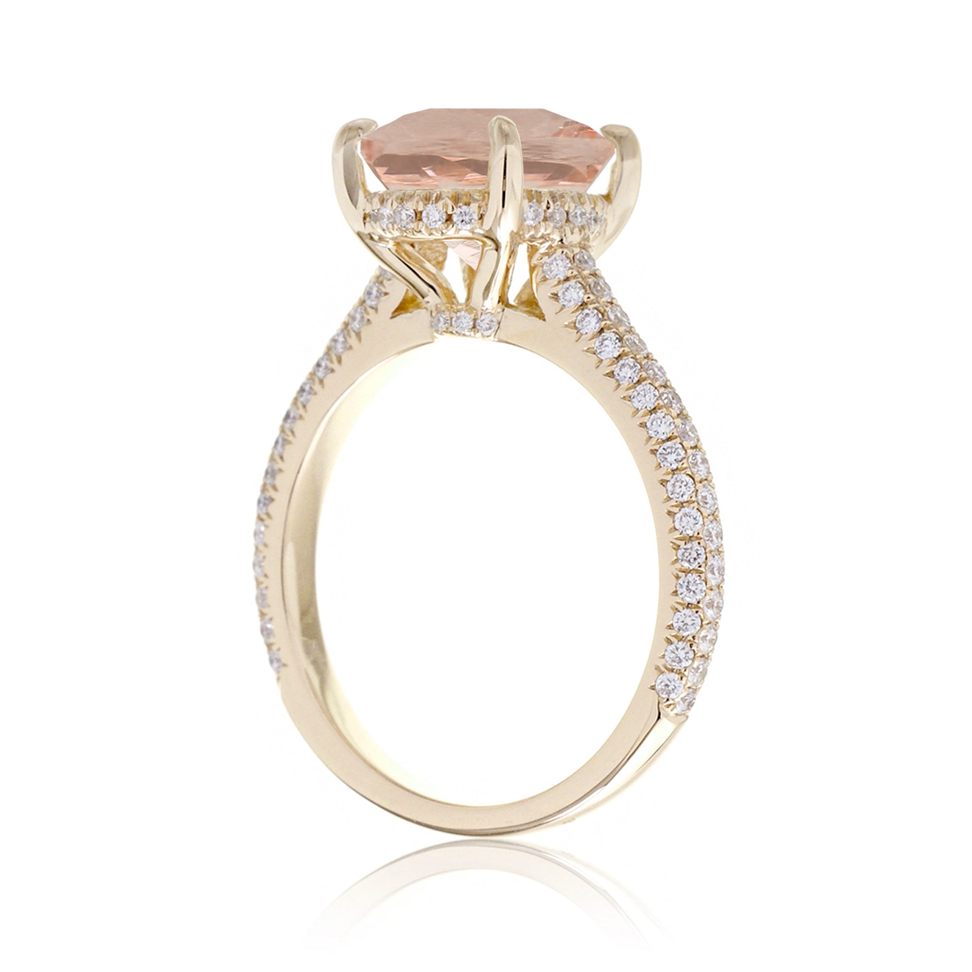 The Starlight: Morganite Engagement Ring with Pavé Diamond Band Yellow Gold