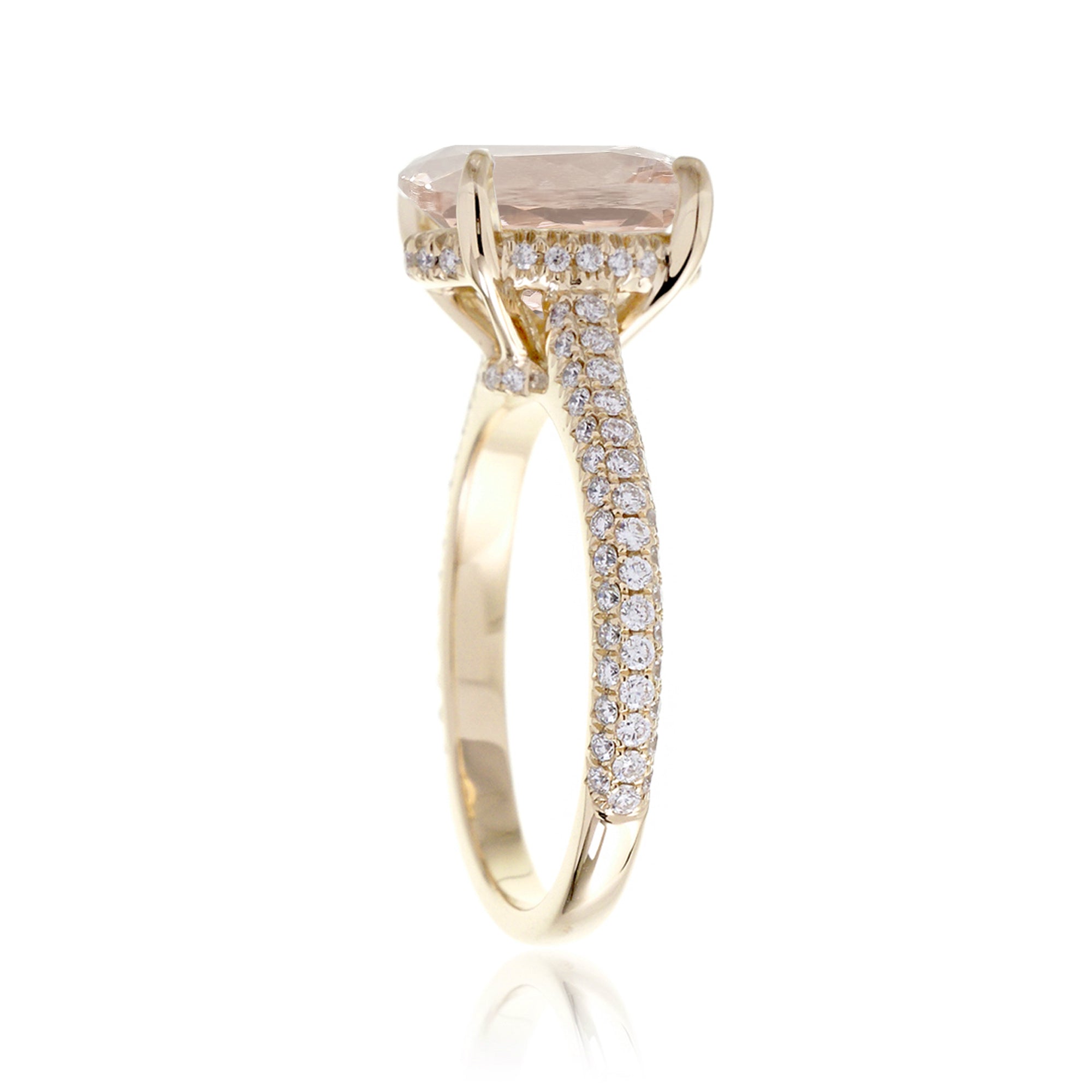 The Starlight: Morganite Engagement Ring with Pavé Diamond Band Yellow Gold