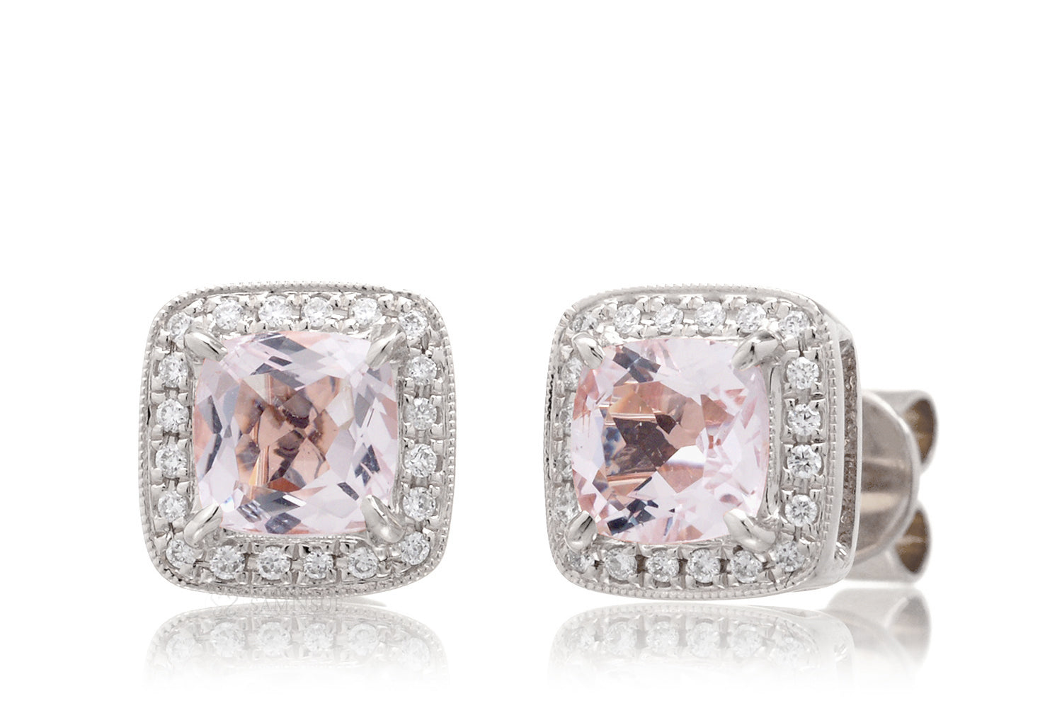 Morganite Studs Cushion Diamond Halo (5mm)
