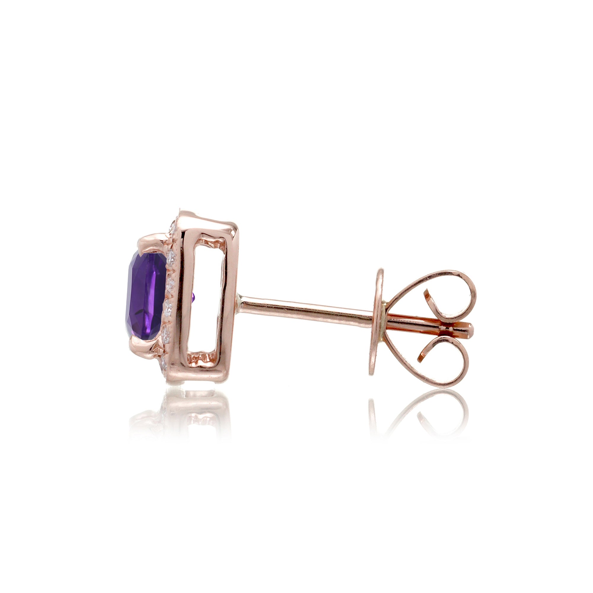 Amethyst Studs Cushion Diamond Halo Earrings