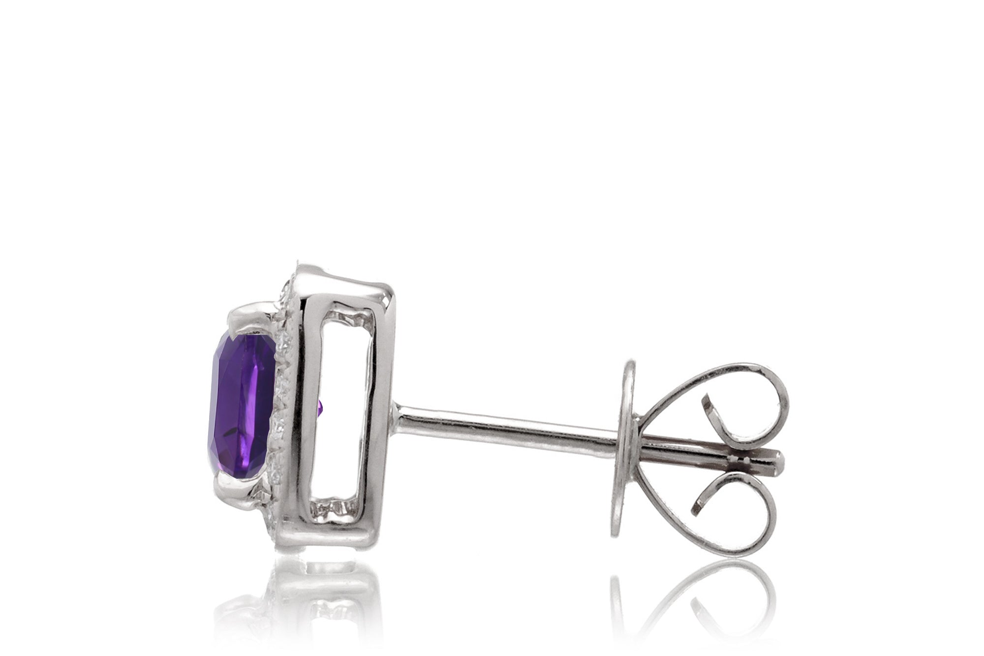 Amethyst Studs Cushion Diamond Halo