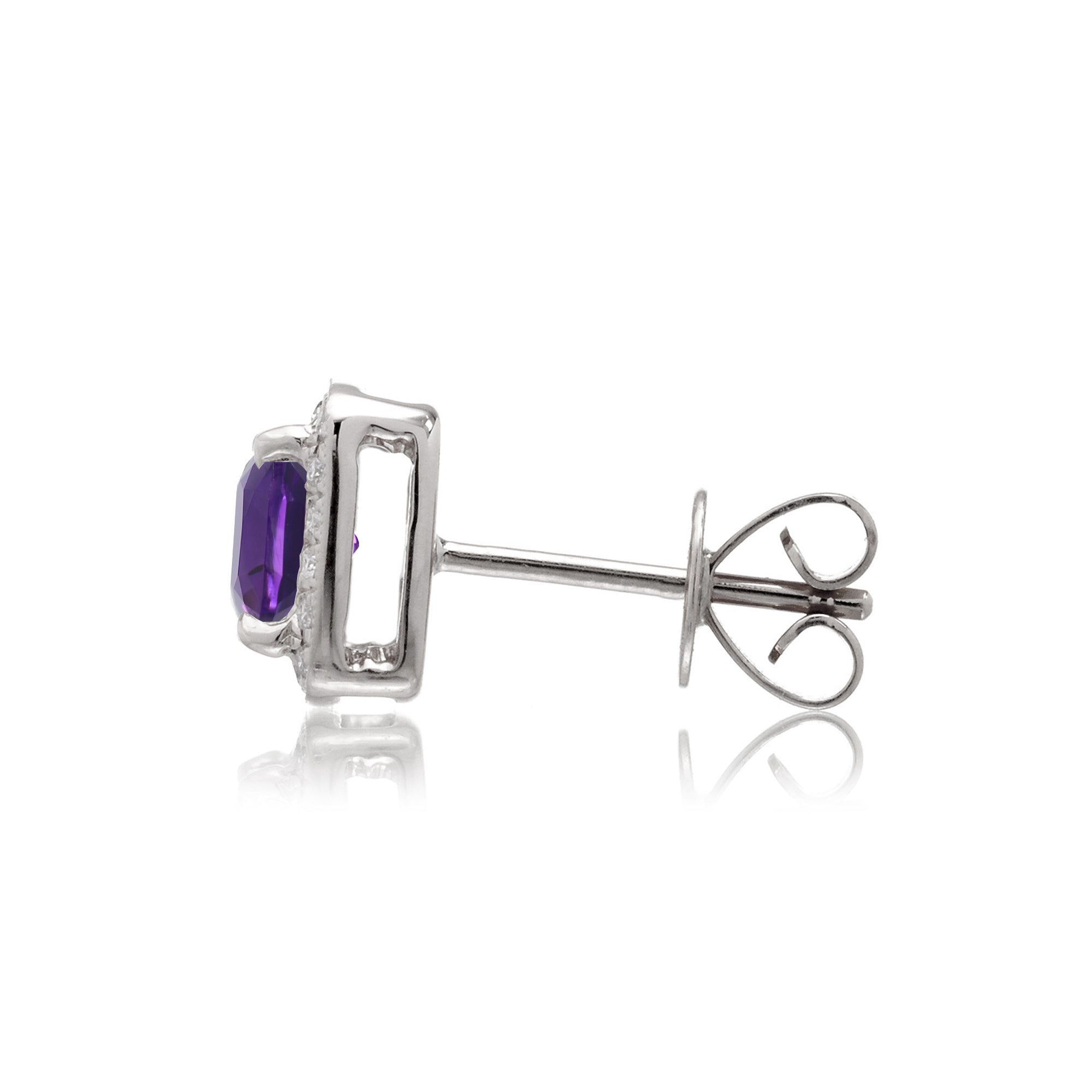 Amethyst Studs Cushion Diamond Halo Earrings