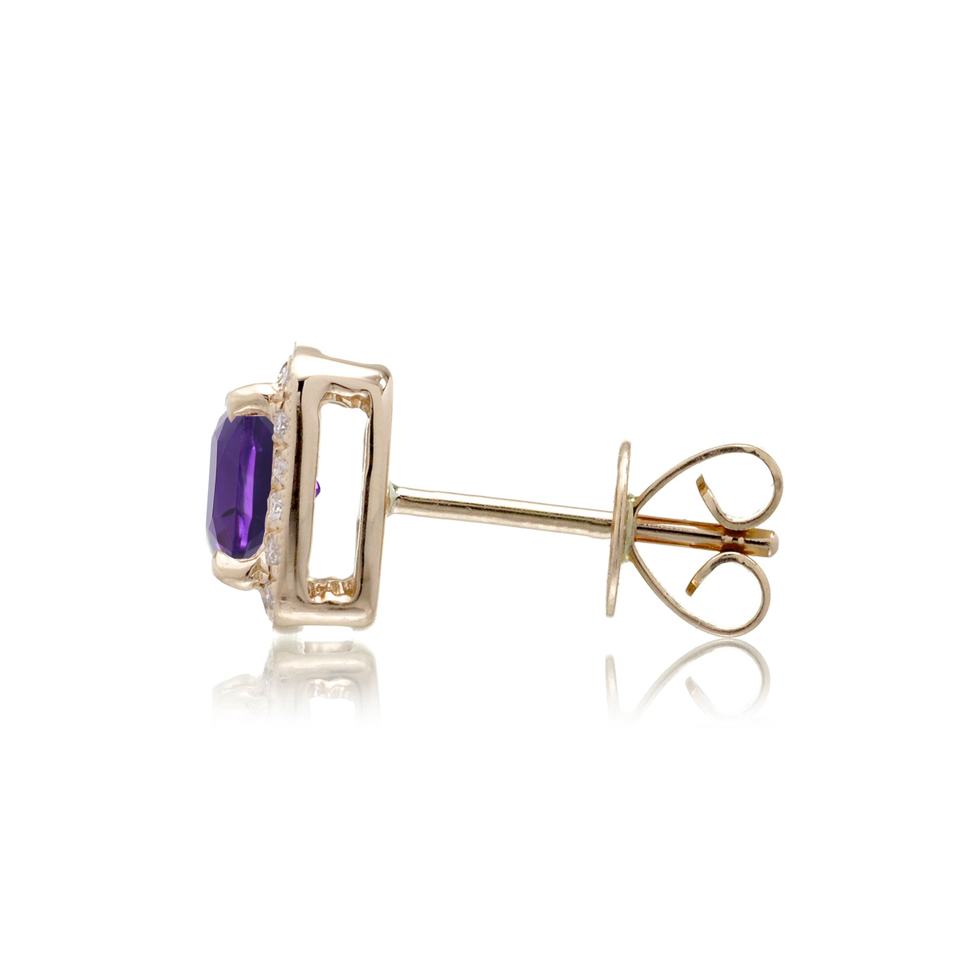 Amethyst Studs Cushion Diamond Halo Earrings