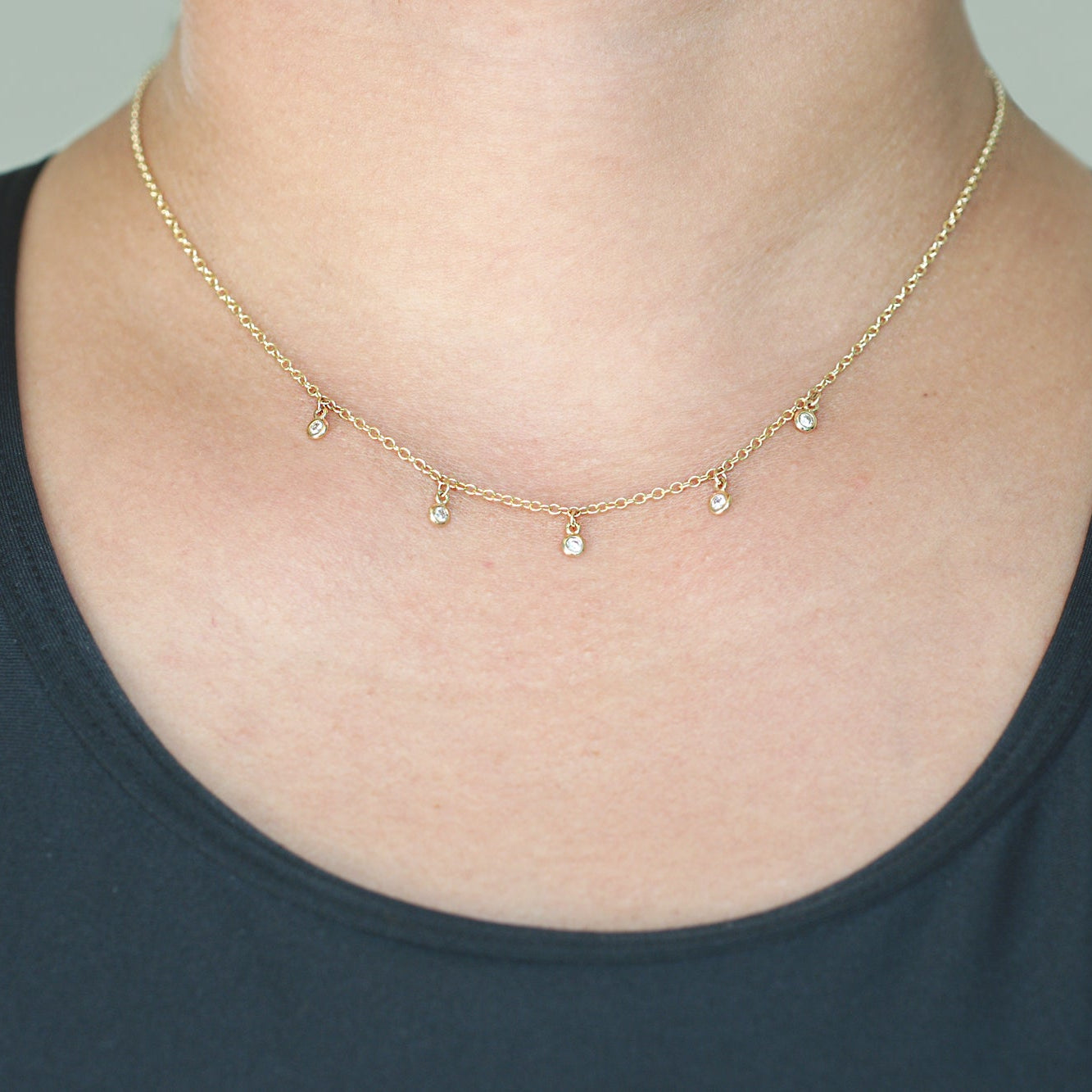 Diamond Dangle Necklace Bezel Setting (5 stones)