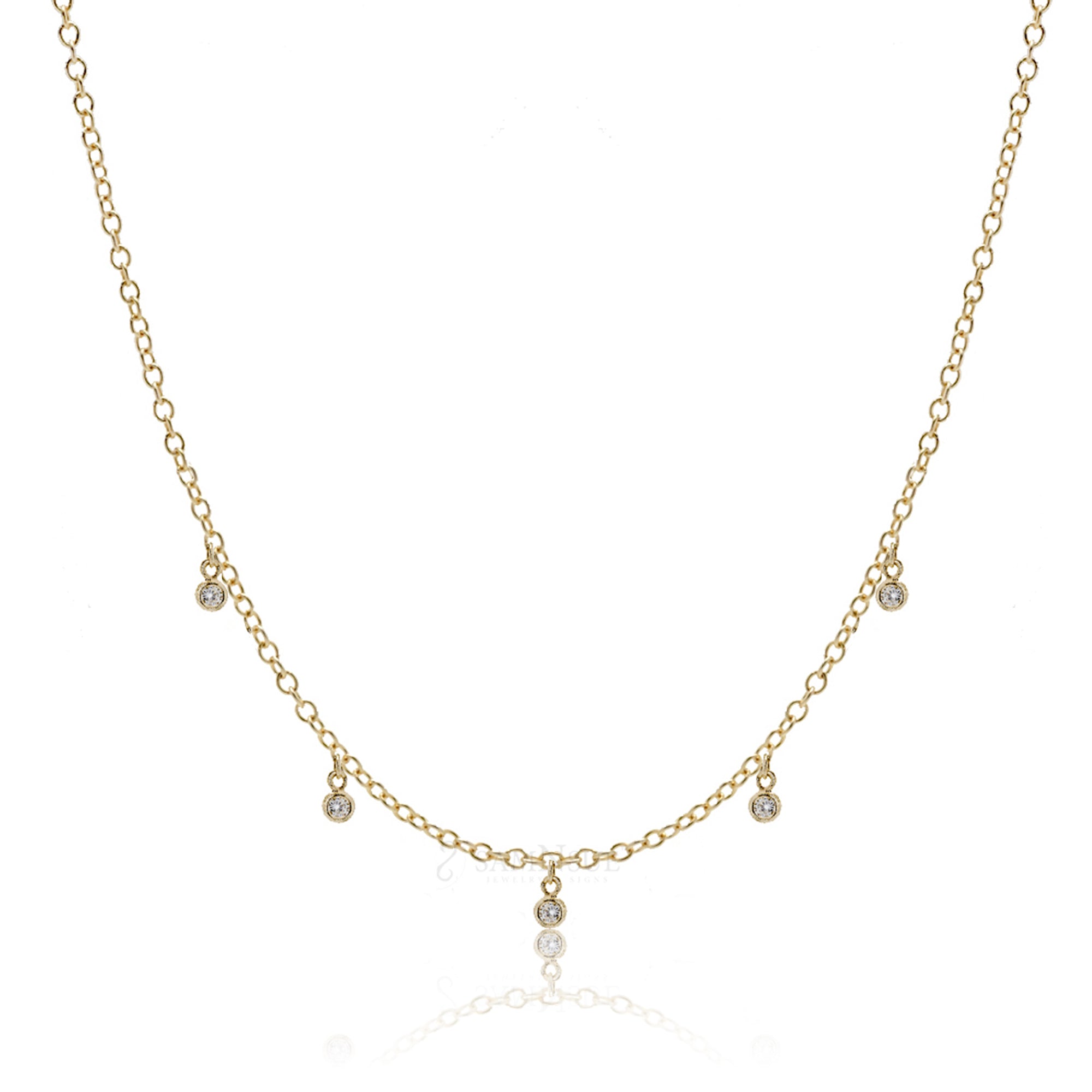 Diamond Dangle Necklace Bezel Setting (5 stones)