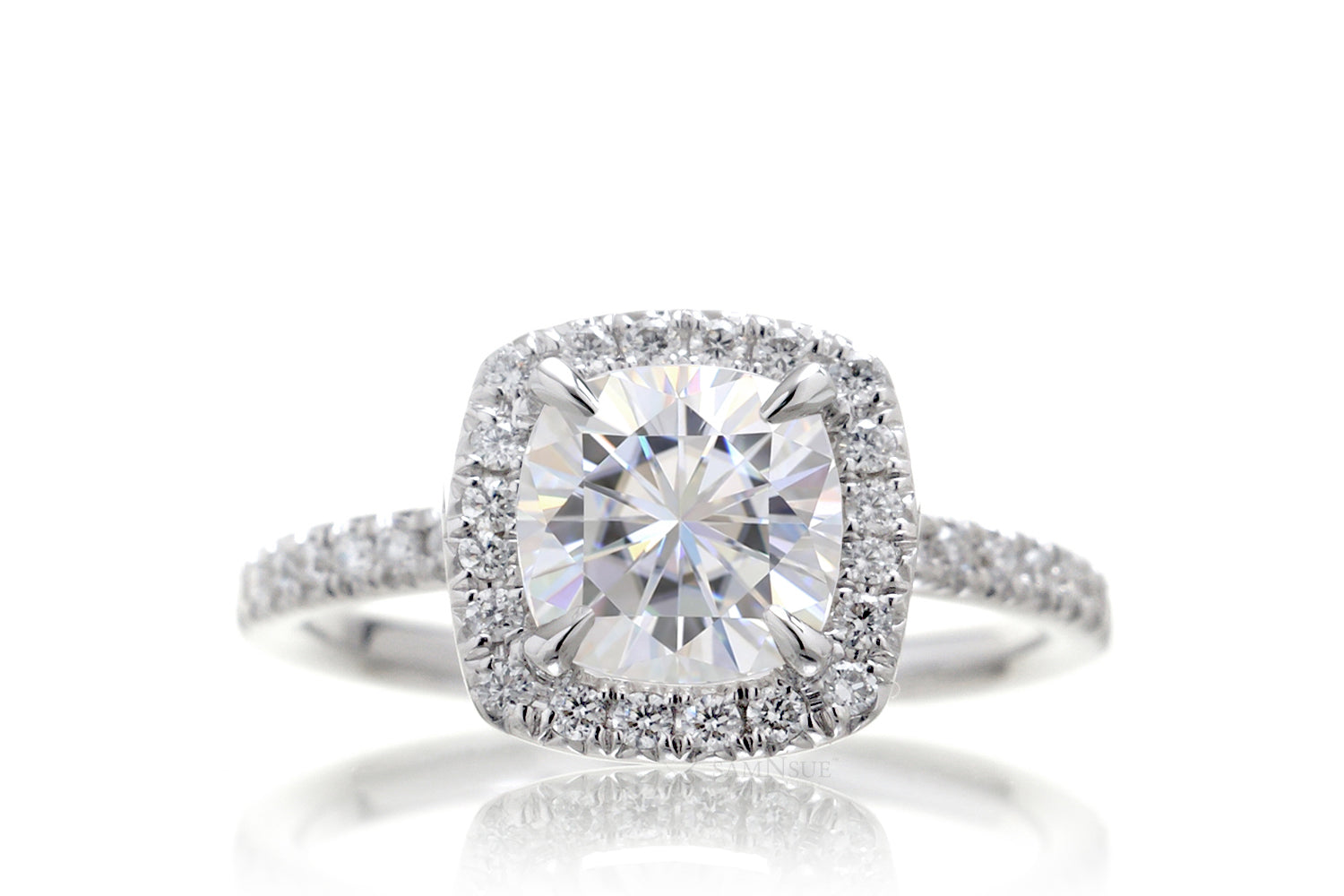 Cushion Moissanite Square Diamond Halo Engagement Ring | The Caitlin