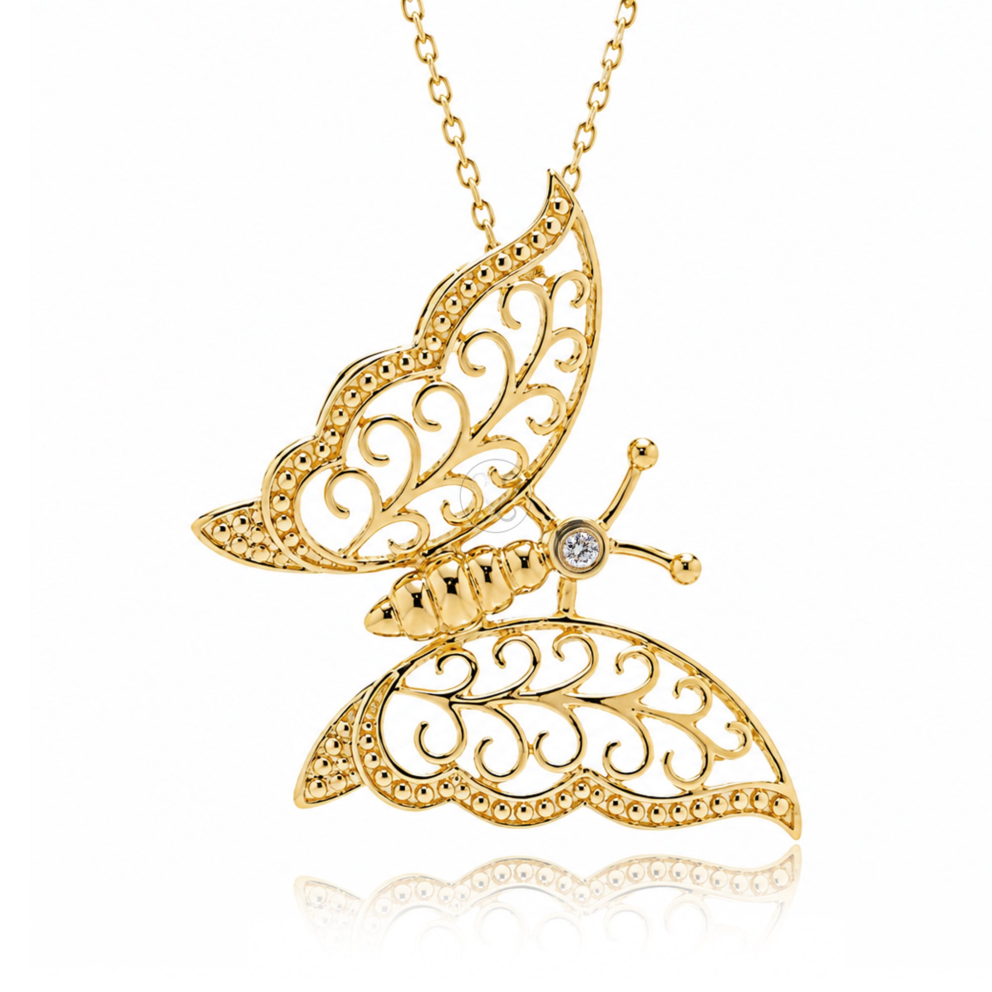 Filigree Butterfly Necklace in Rose, Yellow, or White Gold – Timeless Elegance