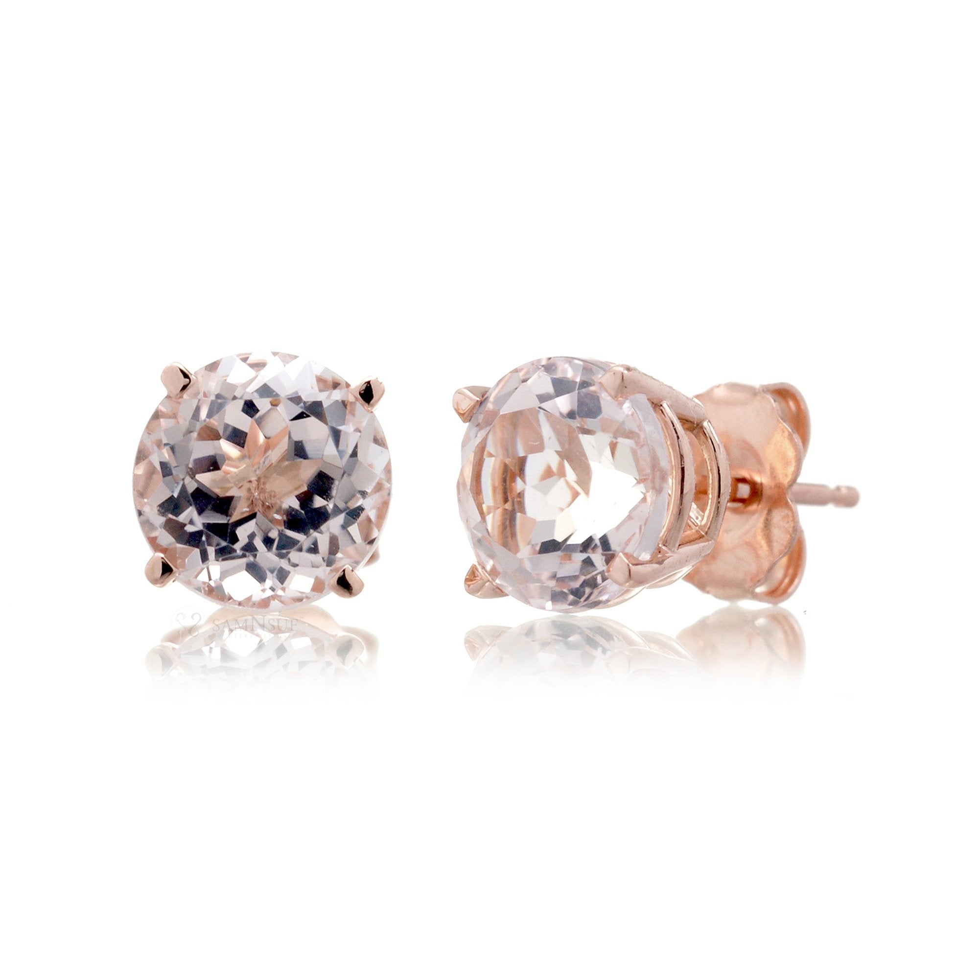 Morganite Studs Four Prong Earrings