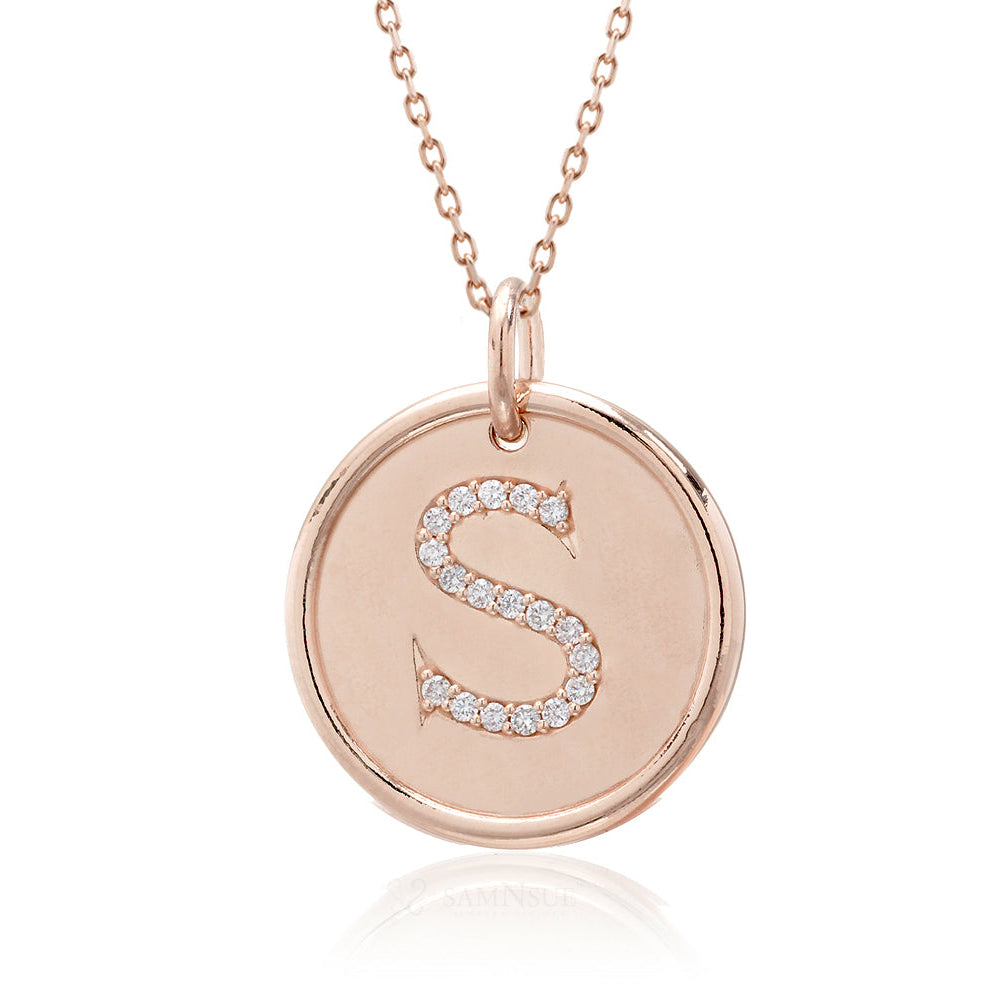 Initial Round Diamond Charm Pendant