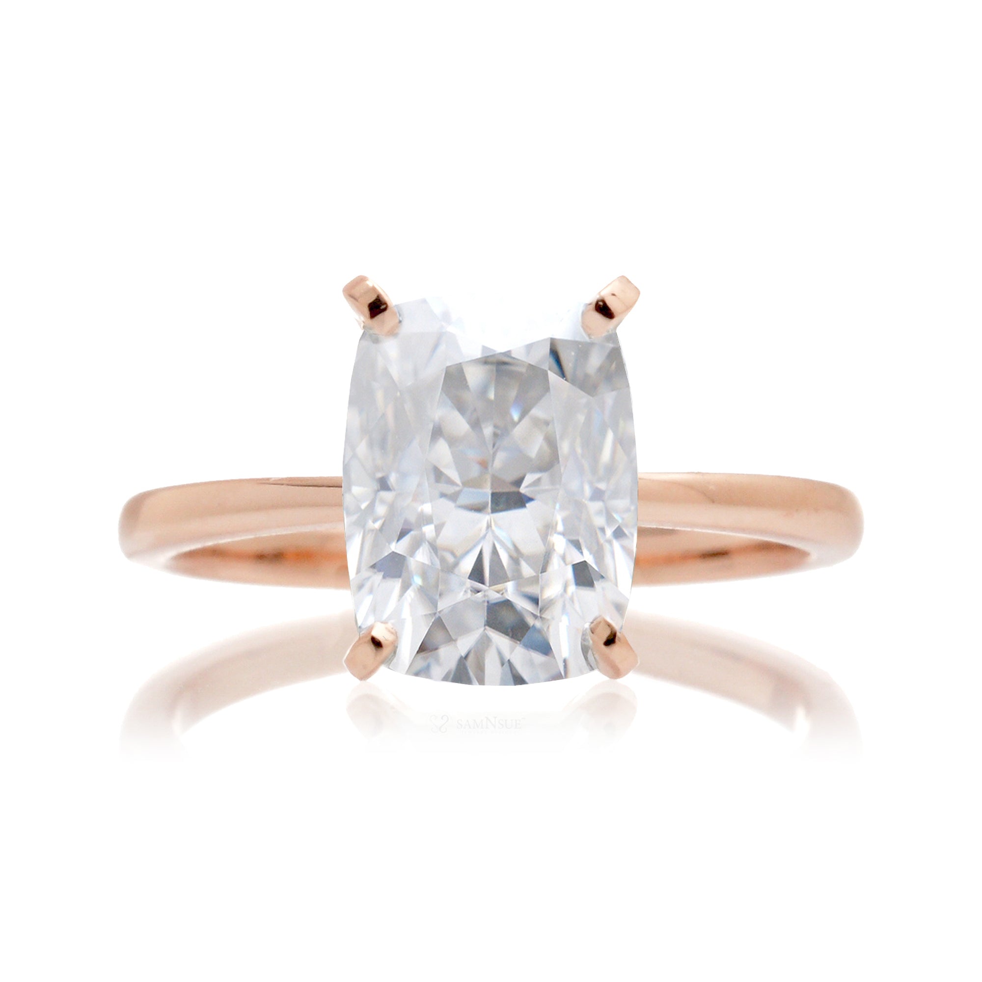 Cushion moissanite solitaire engagement ring in rose gold - the Adeline