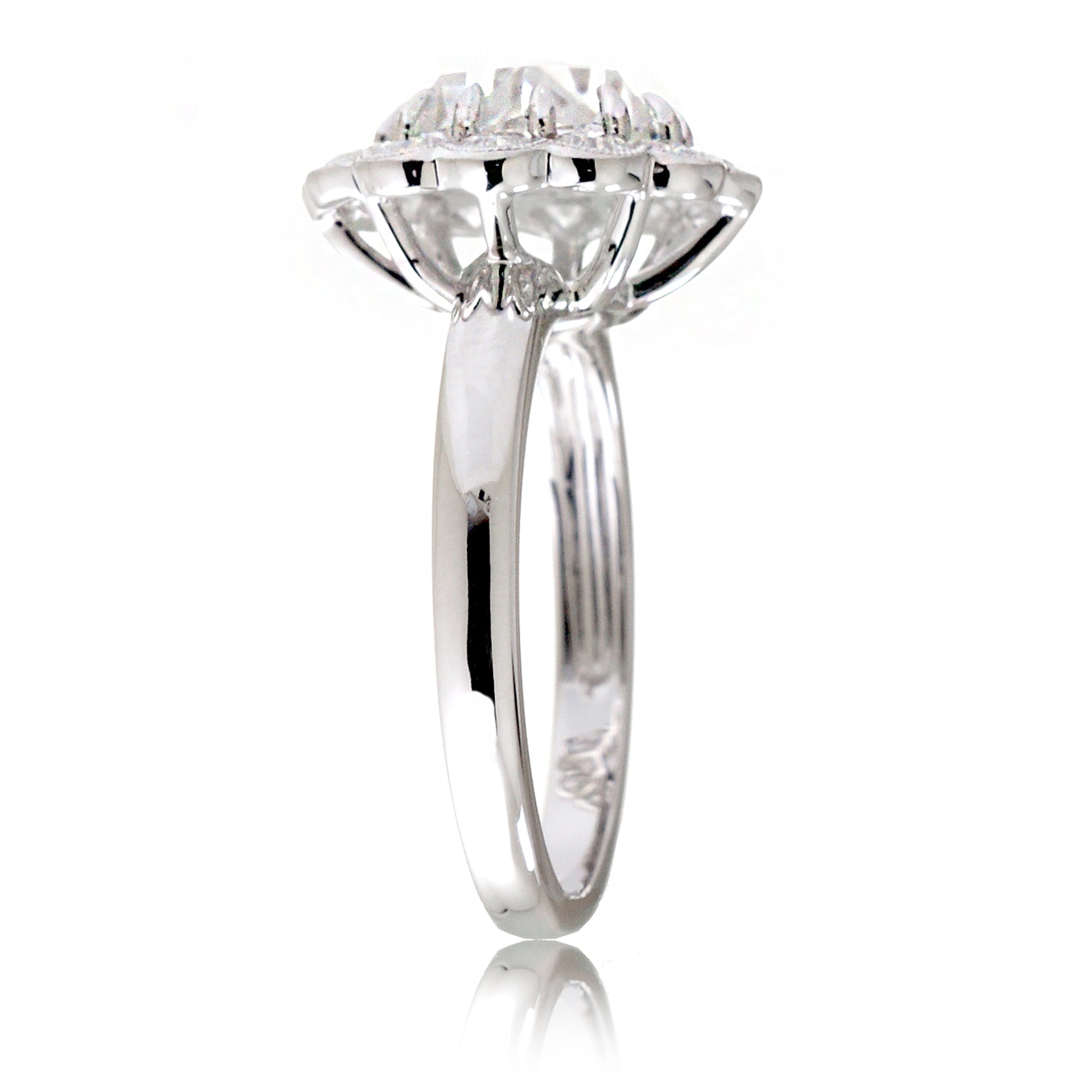 Rose cut moissanite diamond halo ring - the Catherine white gold