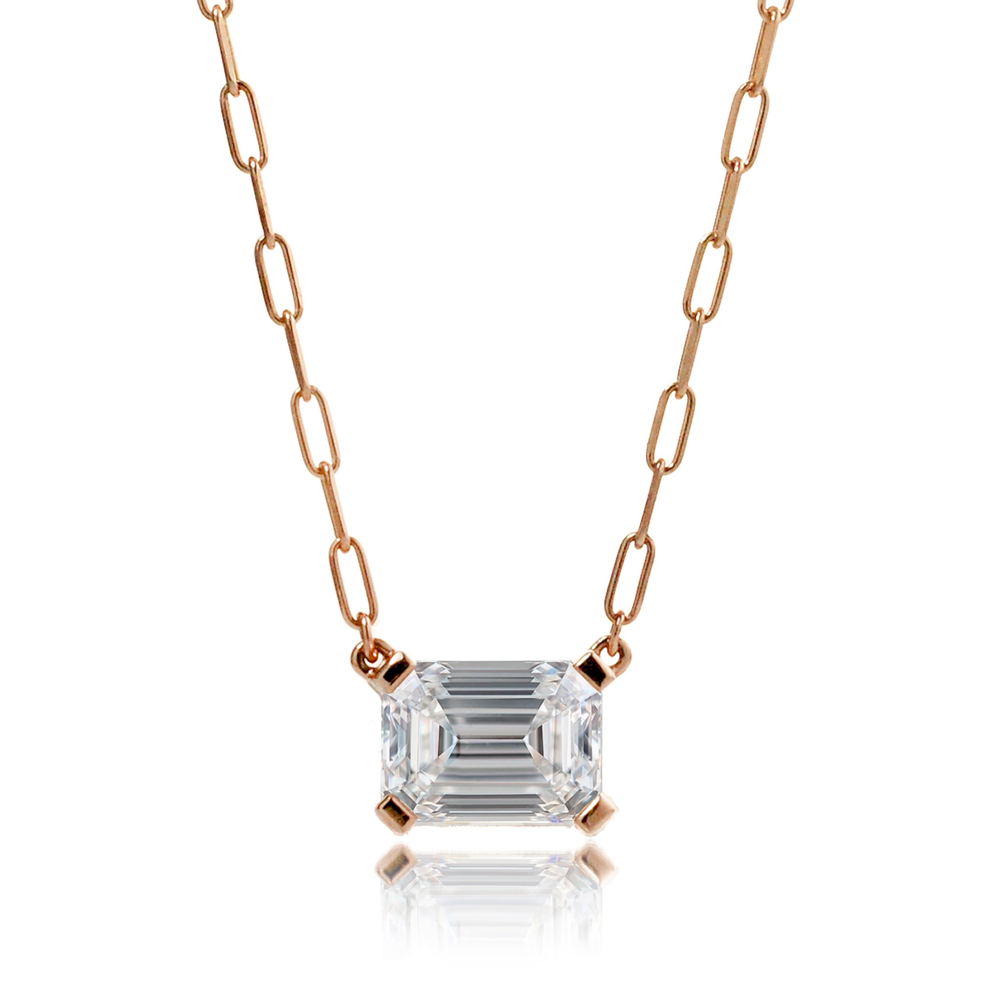 Emerald Cut Diamond Solitaire Necklace (Lab-Grown)