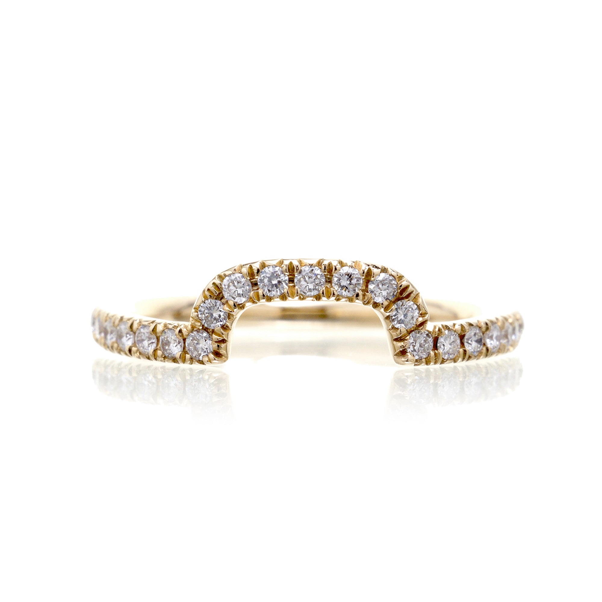 Curved fitted wedding matching band for our Drenched rings in yellow gold