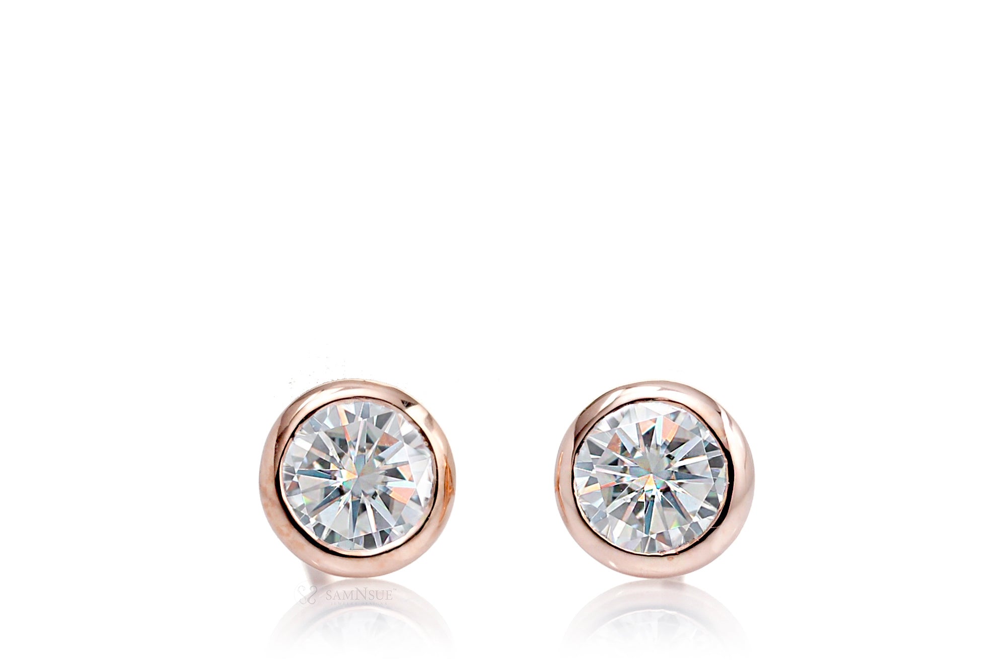 Round Bezel Moissanite Stud Earrings