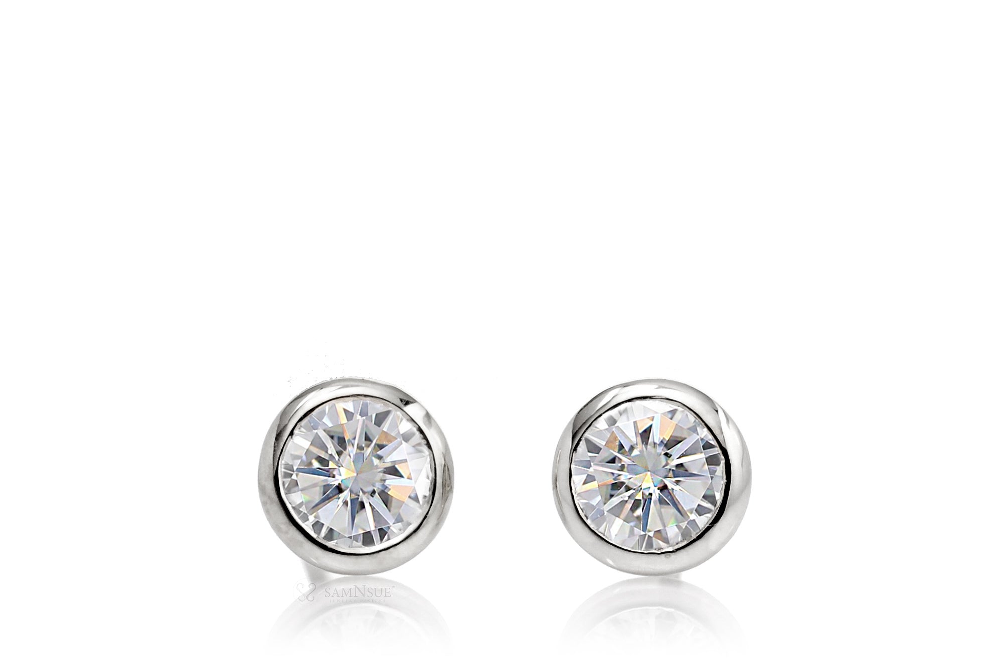 Round Bezel Moissanite Stud Earrings