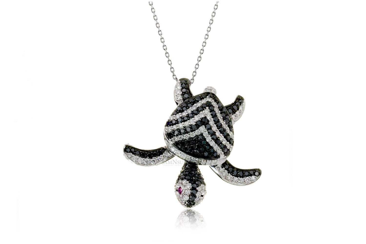Turtle diamond pendant necklace Chevron bottom flipper style in black diamond
