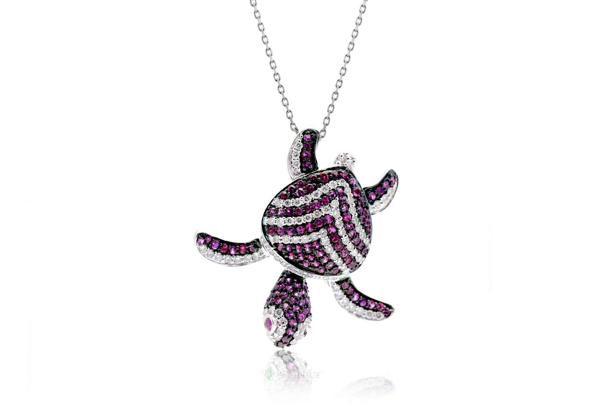 Turtle Diamond Pendant With Red Ruby Chevron Shell