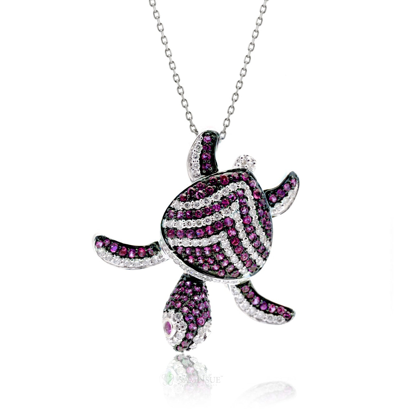Turtle Diamond Pendant With Red Ruby Chevron Shell