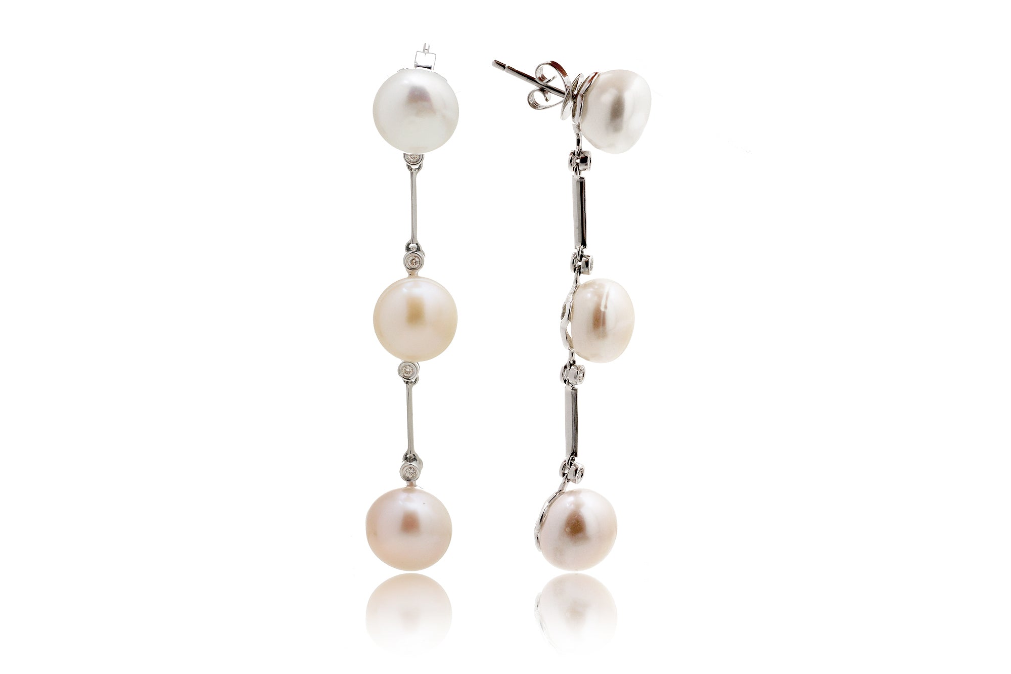 Pearl Diamond Dangle Three 2.5 inches