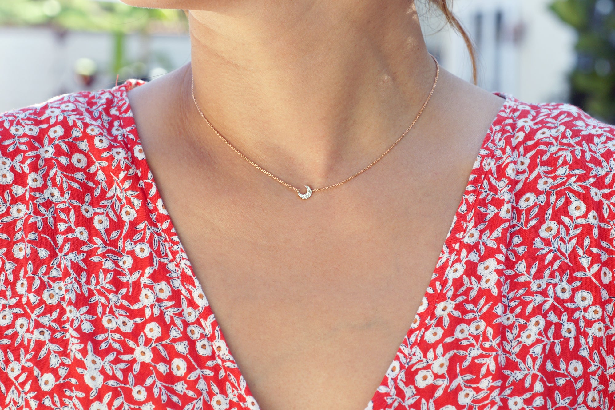 The Diamond Crescent Moon Pavé Plate Necklace