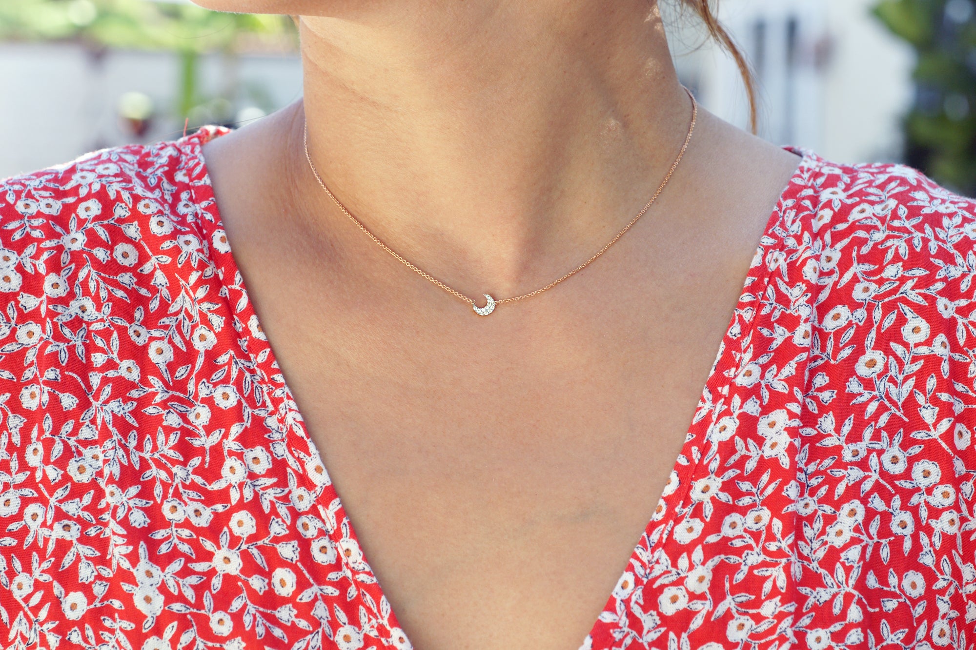 The Diamond Crescent Moon Pavé Plate Necklace