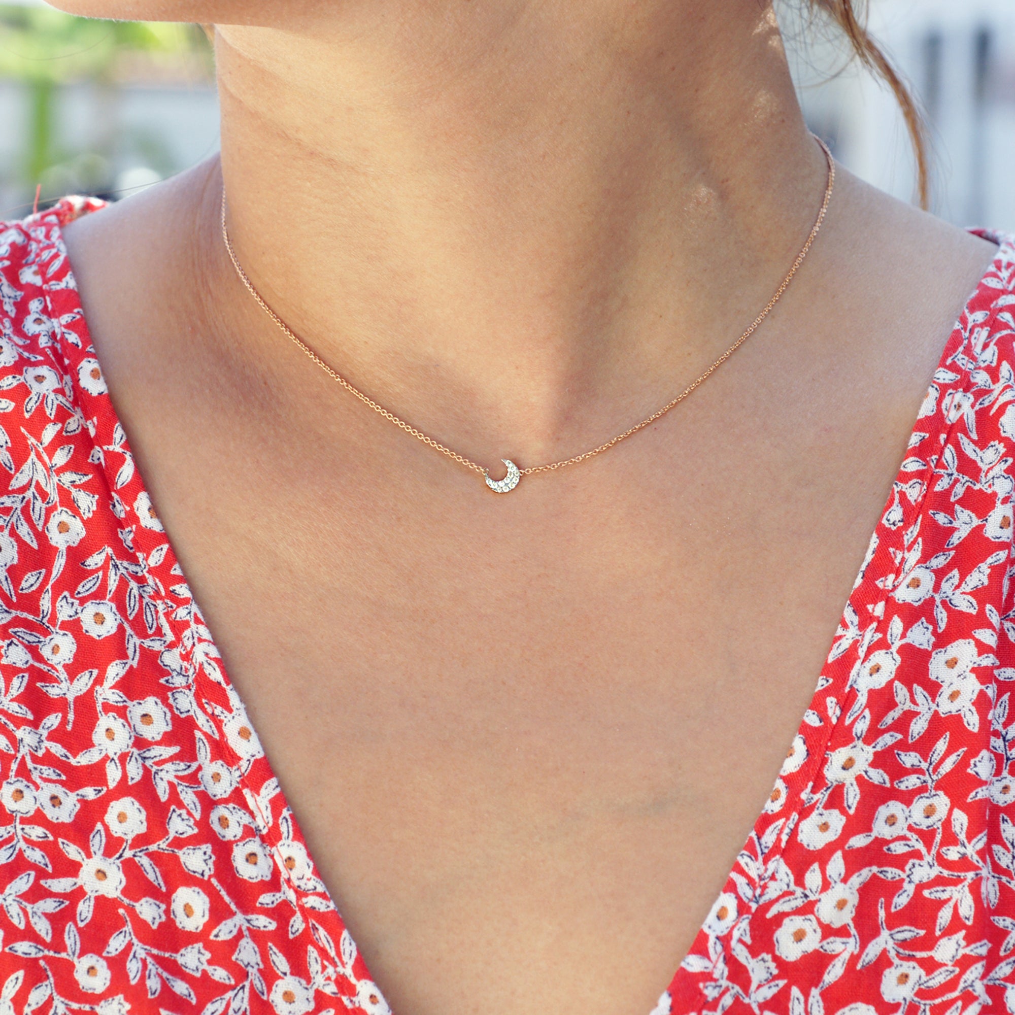 The Diamond Crescent Moon Pavé Plate Necklace