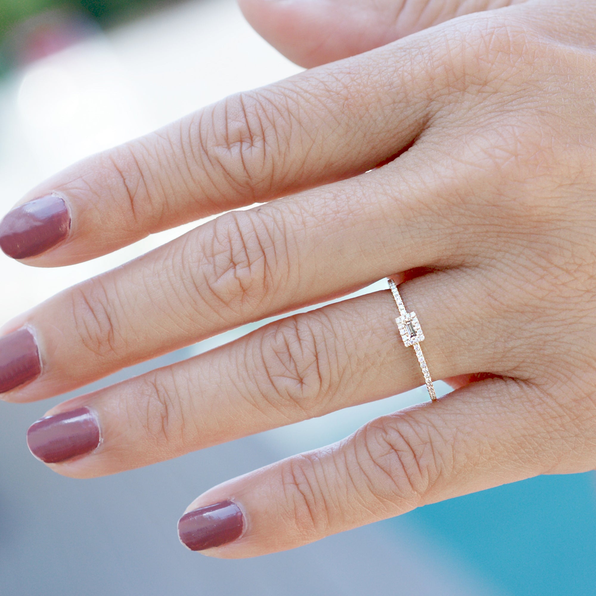 Minimalist dainty diamond baguette ring