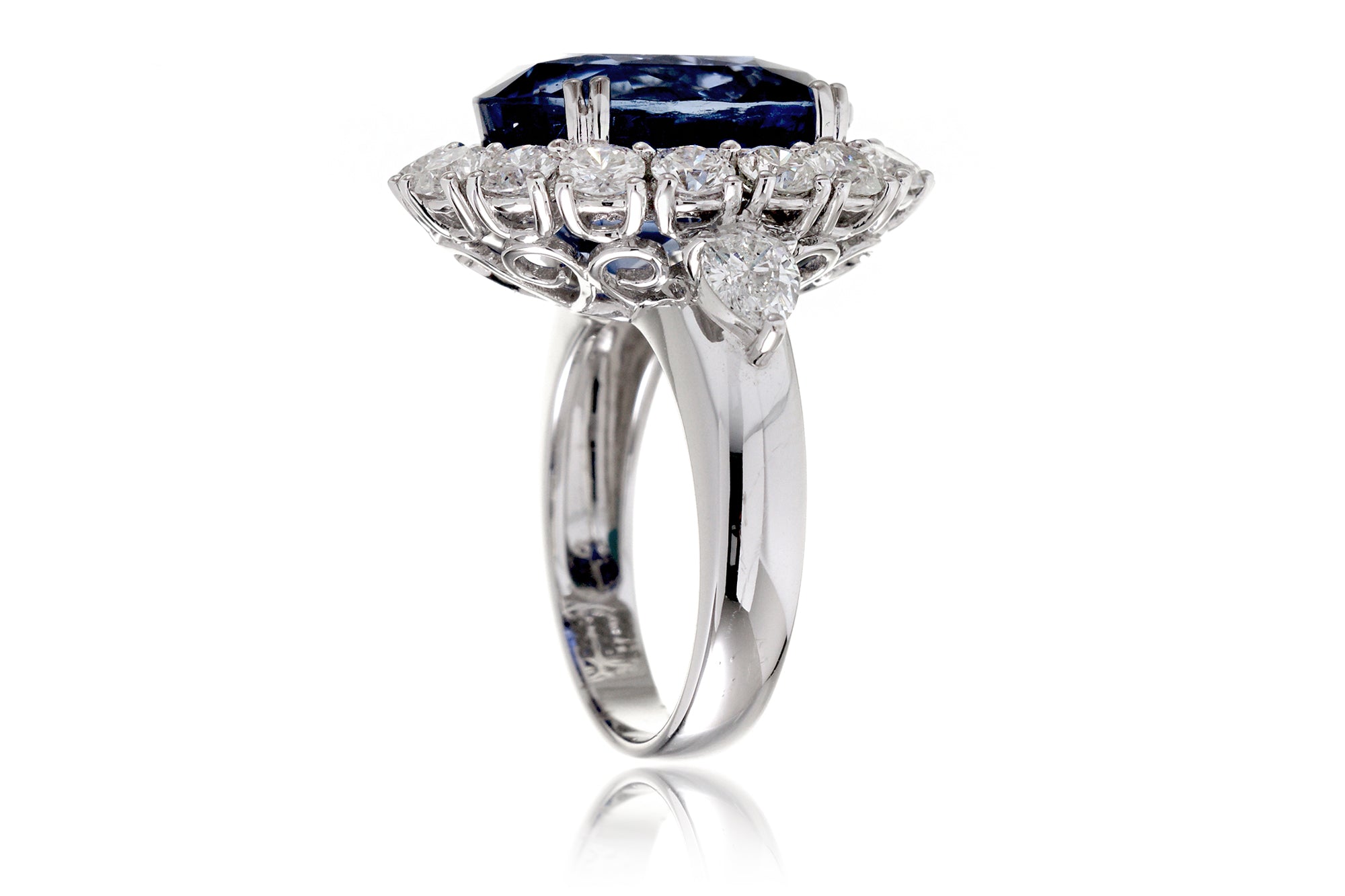 Unheated Blue Oval Sapphire Diamond Halo Ring (19.99 ct. tw.)