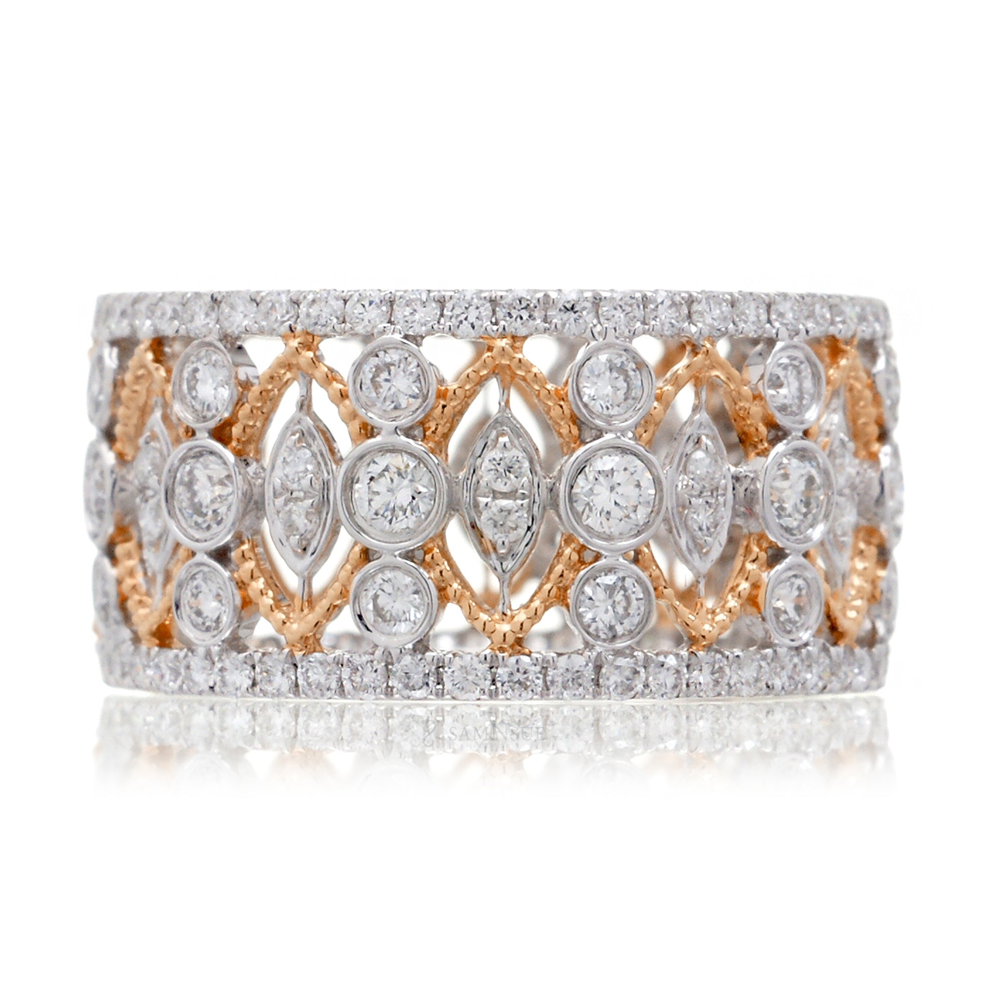 Vintage eternity style diamond two tone band with white gold and rose gold
