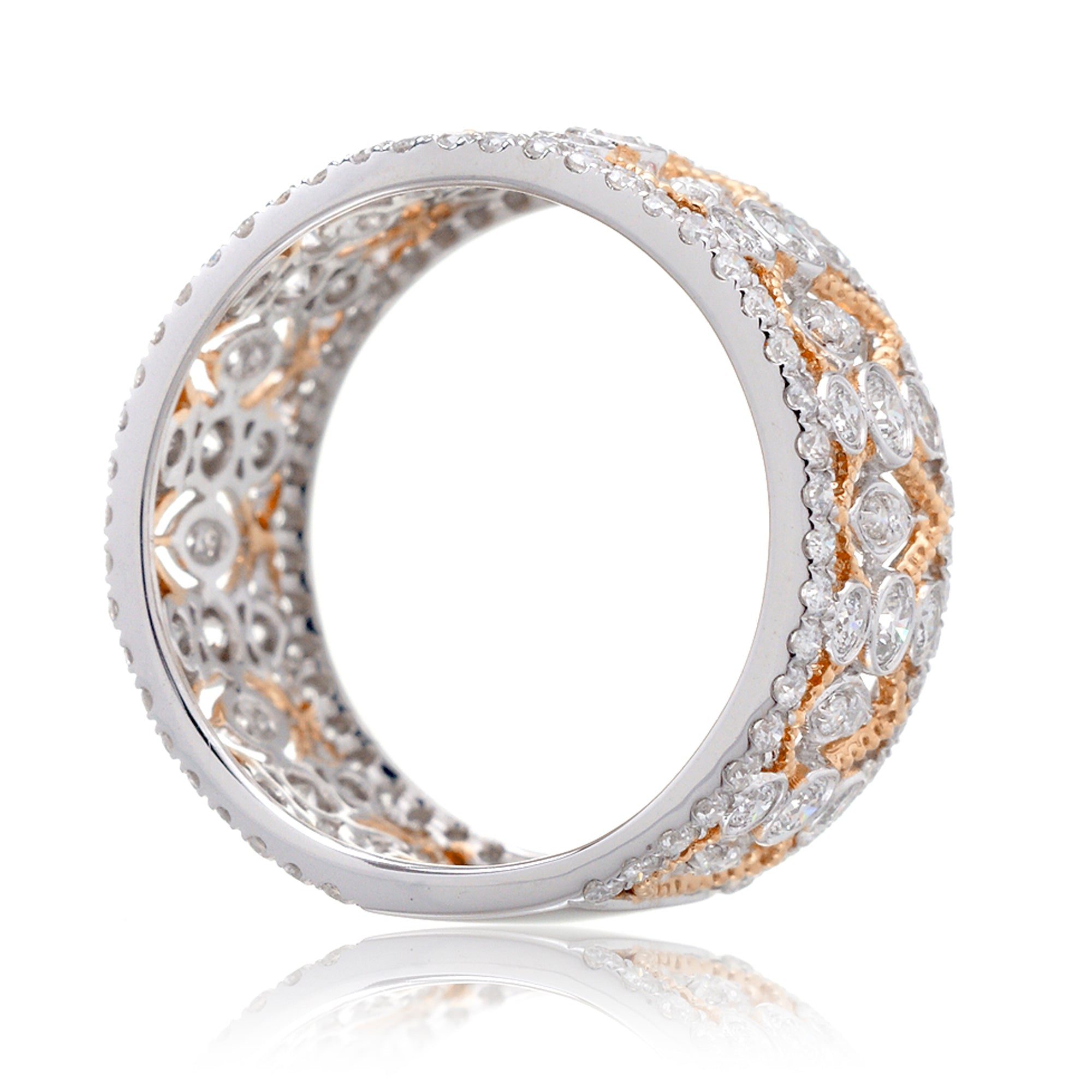 Vintage eternity style diamond two tone band with white gold and rose gold