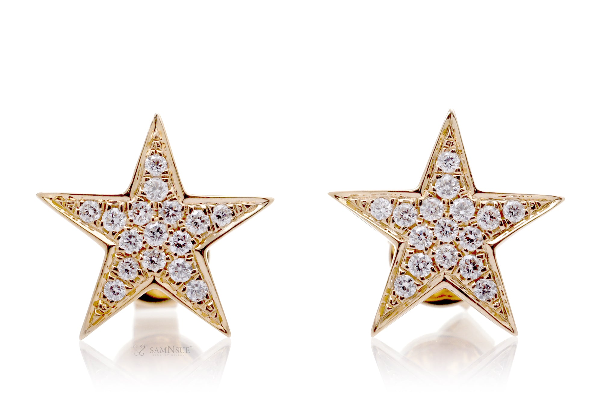 Star Diamond Stud Earrings In Yellow Gold