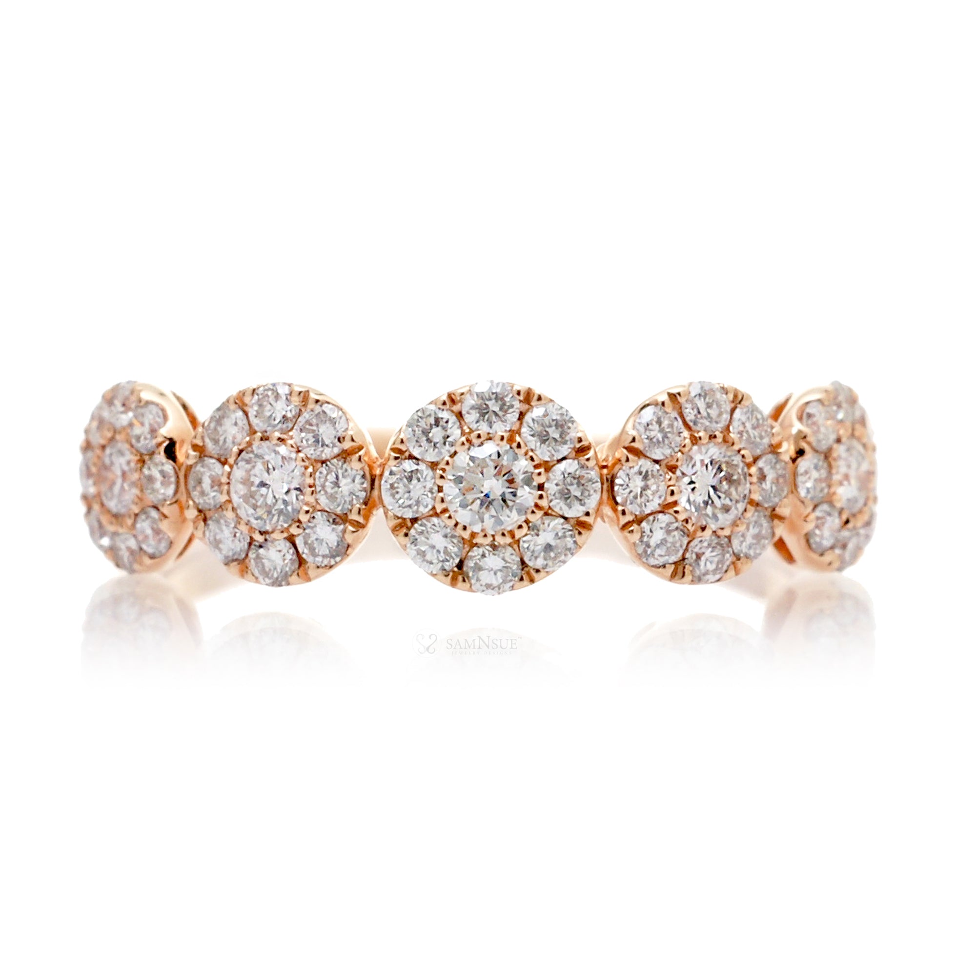Five stone flower diamond cluster stackable band rose gold