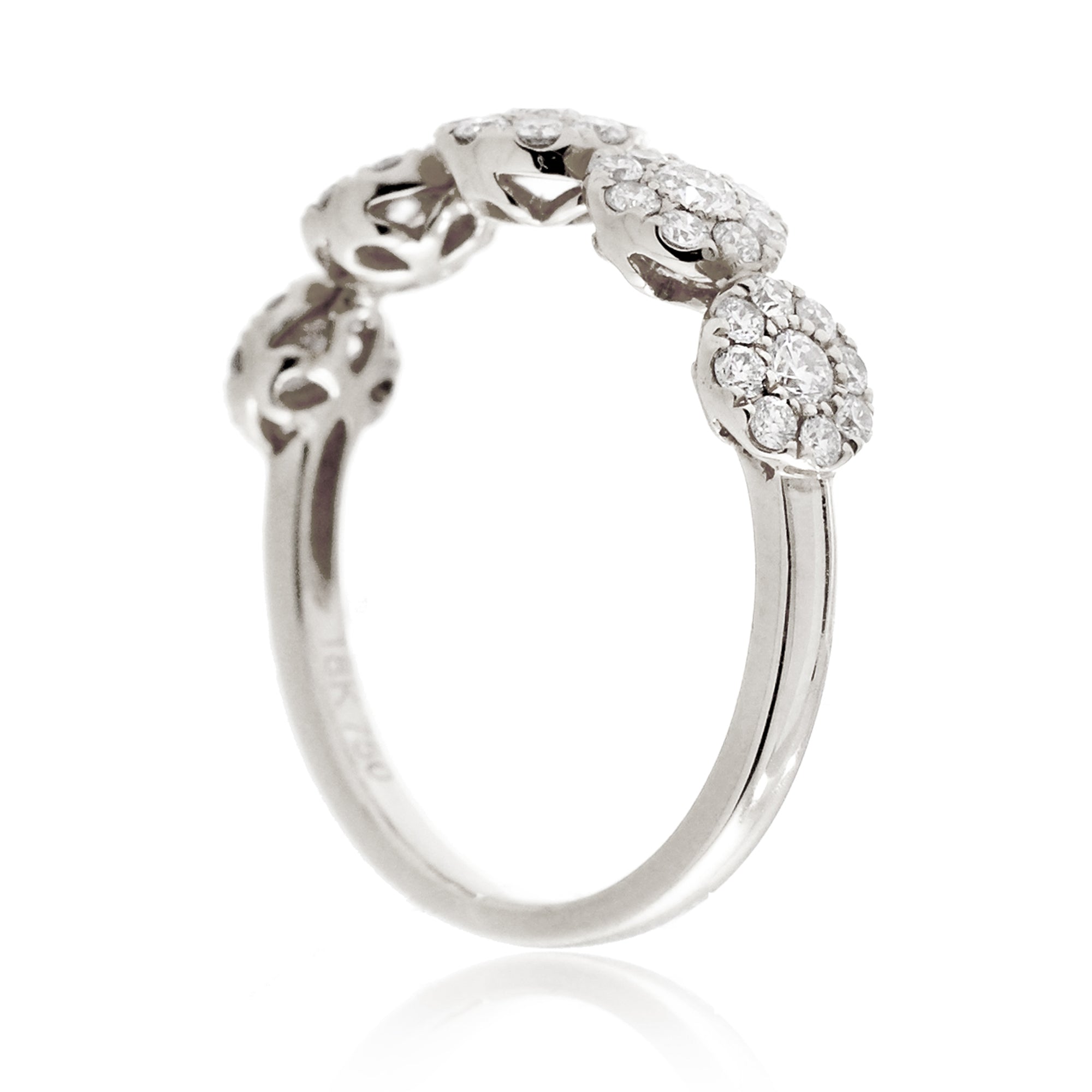 Five stone flower diamond cluster stackable band white gold