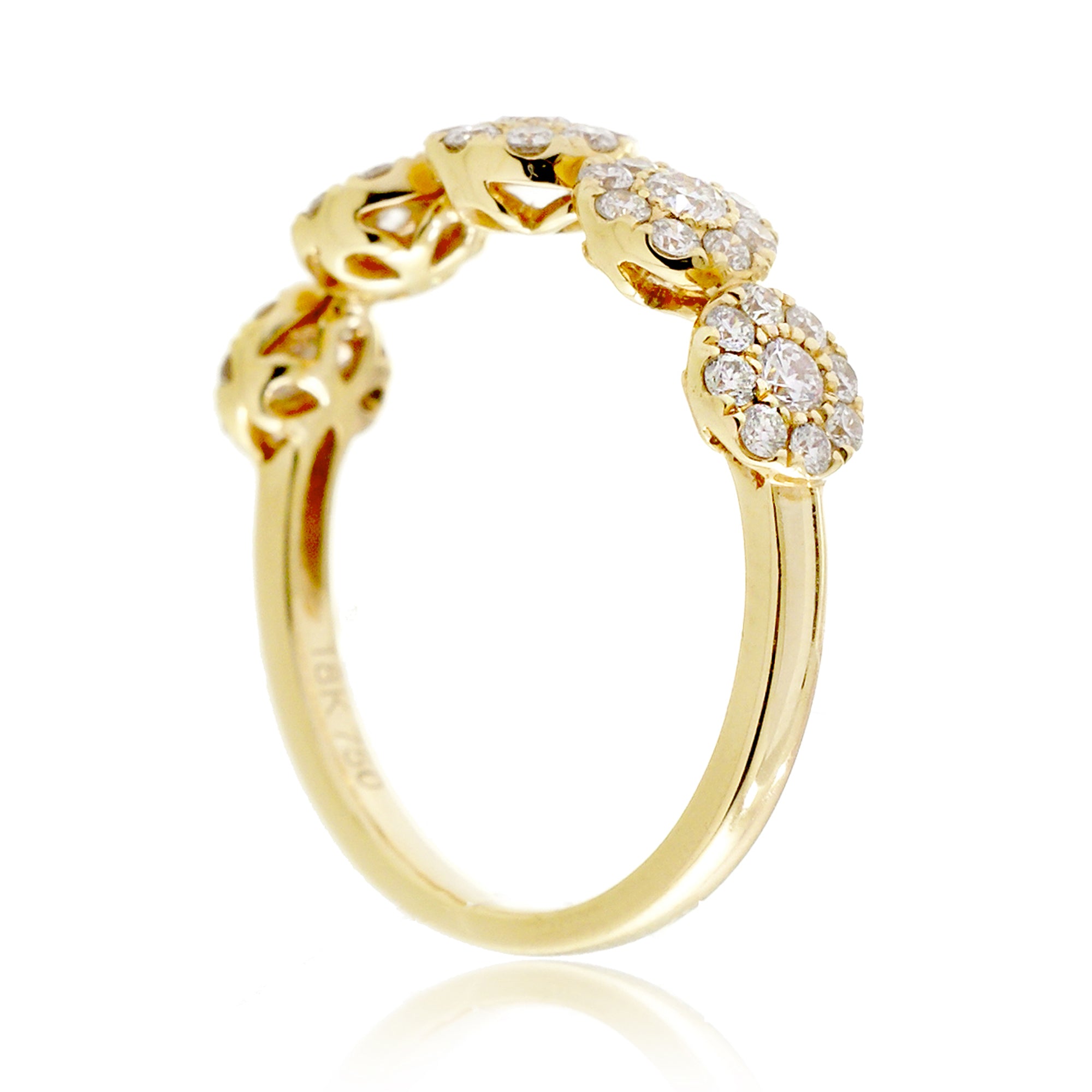 Five stone flower diamond cluster stackable band yellow gold