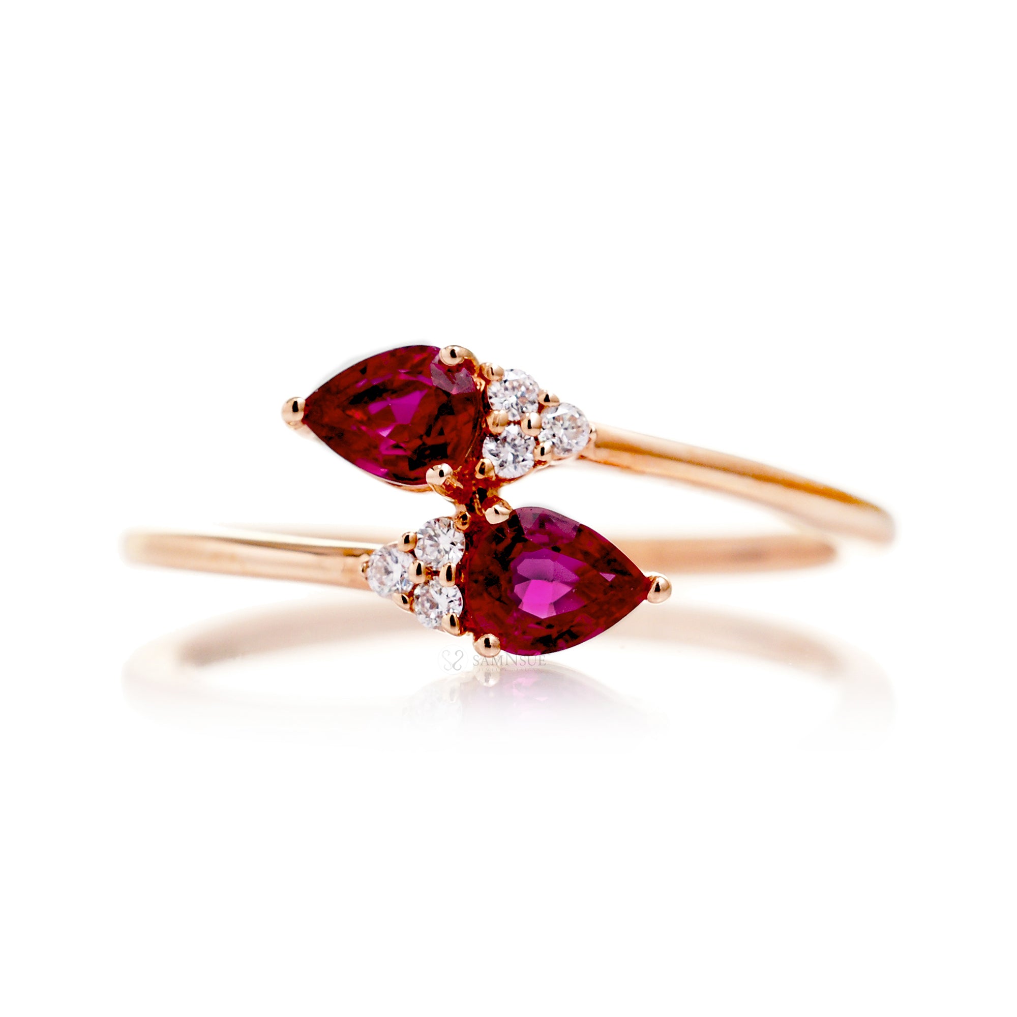 The Bypass Pear Ruby Diamond Promise Ring