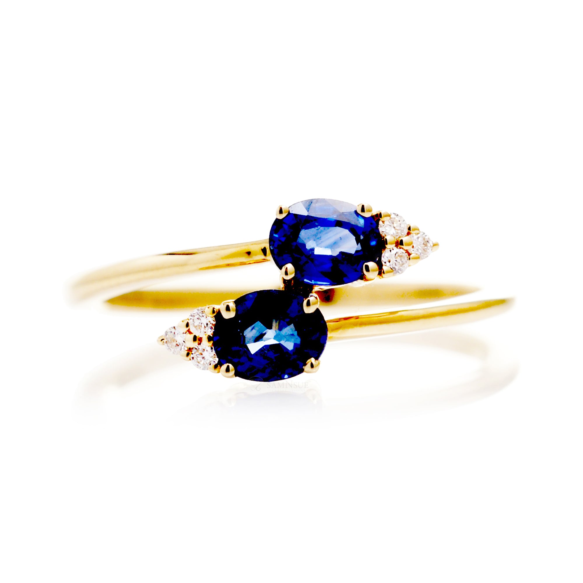 The Bypass Oval Sapphire And Diamond Promise Ring Yellow Gold