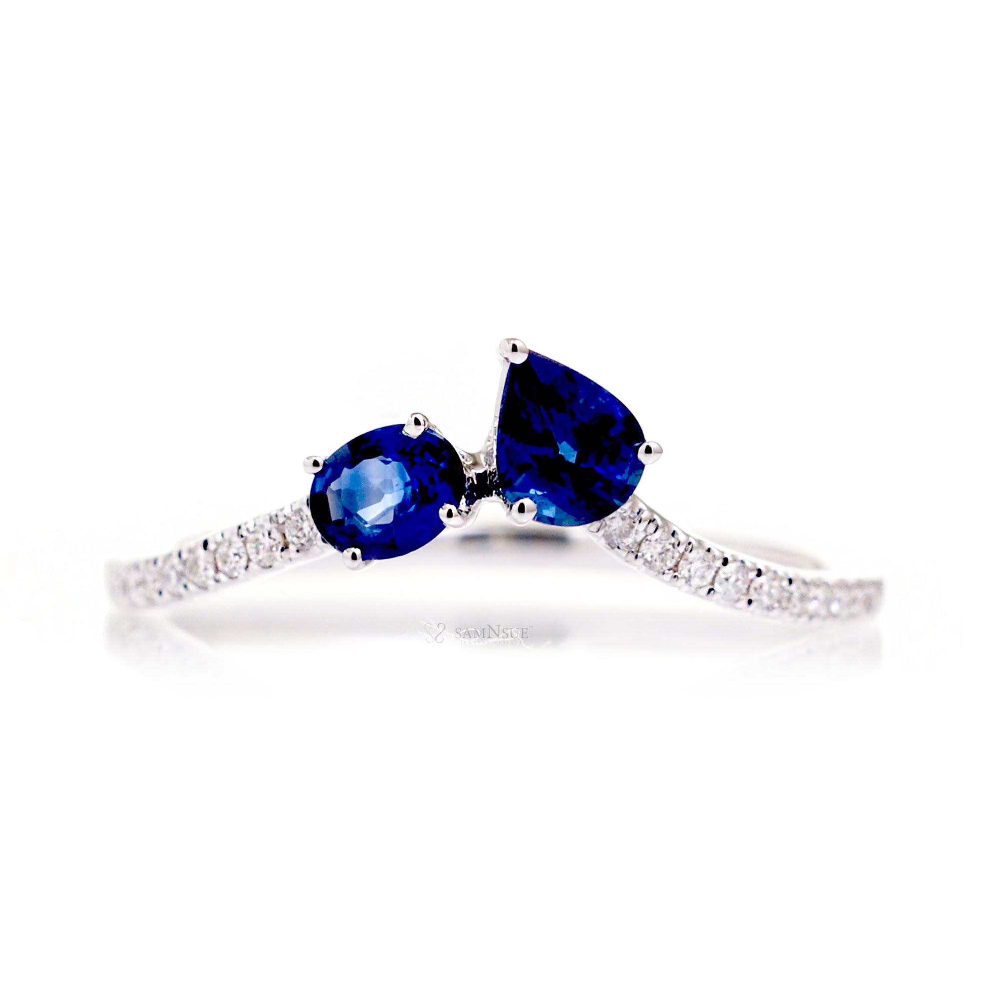 Moi et Toi Sapphire and Diamond Promise Ring White Gold
