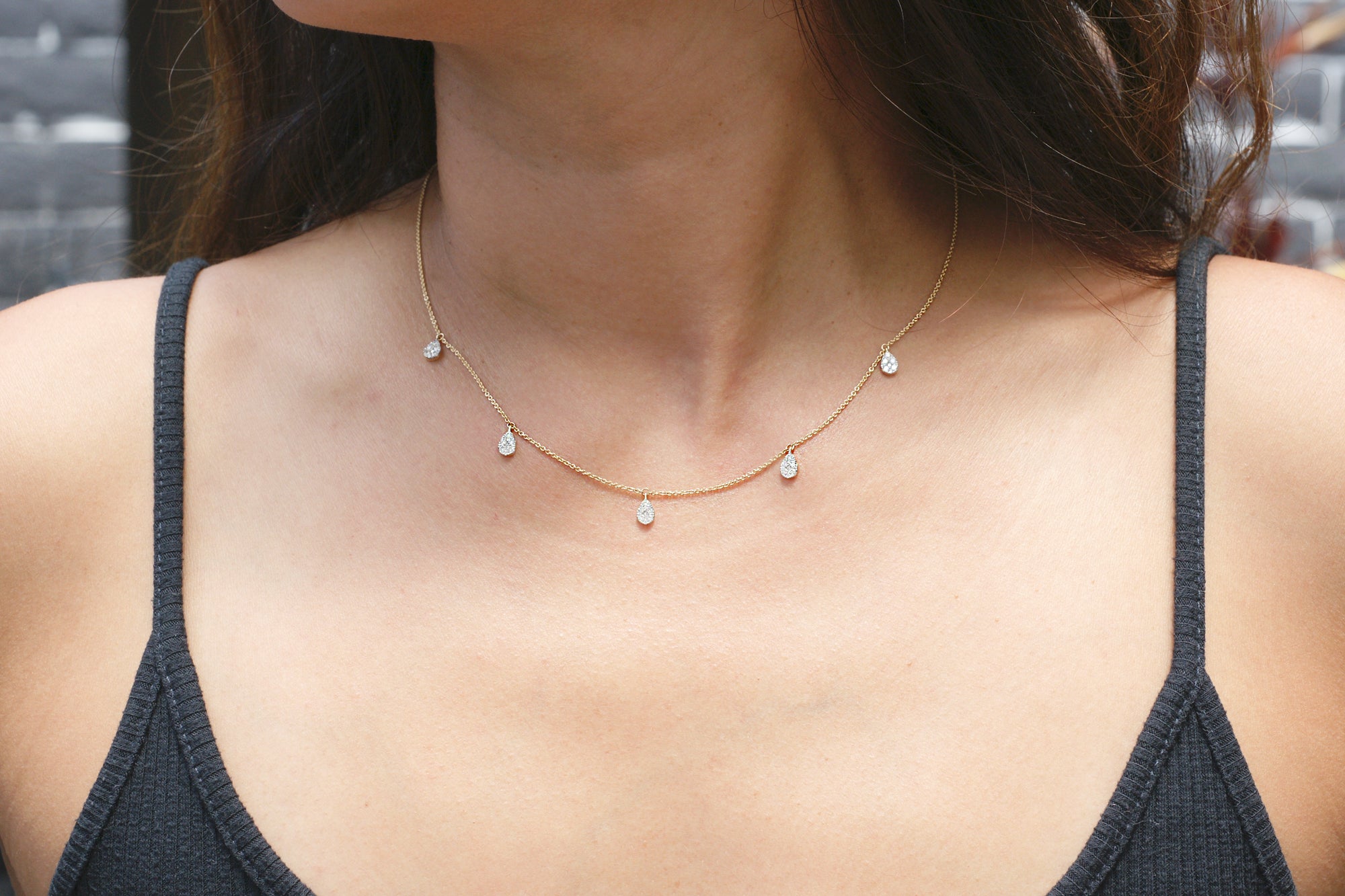 Five Cluster Pear Diamond Teardrop Necklace