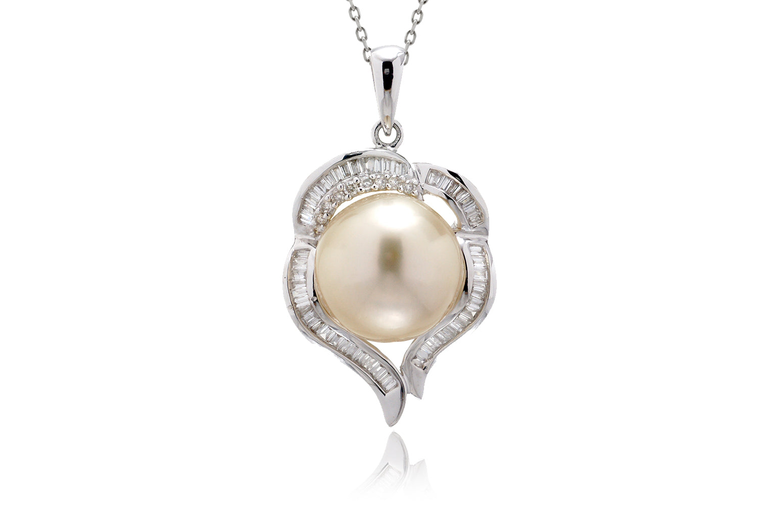 The Marania Pearl Baguette Diamond Pendant