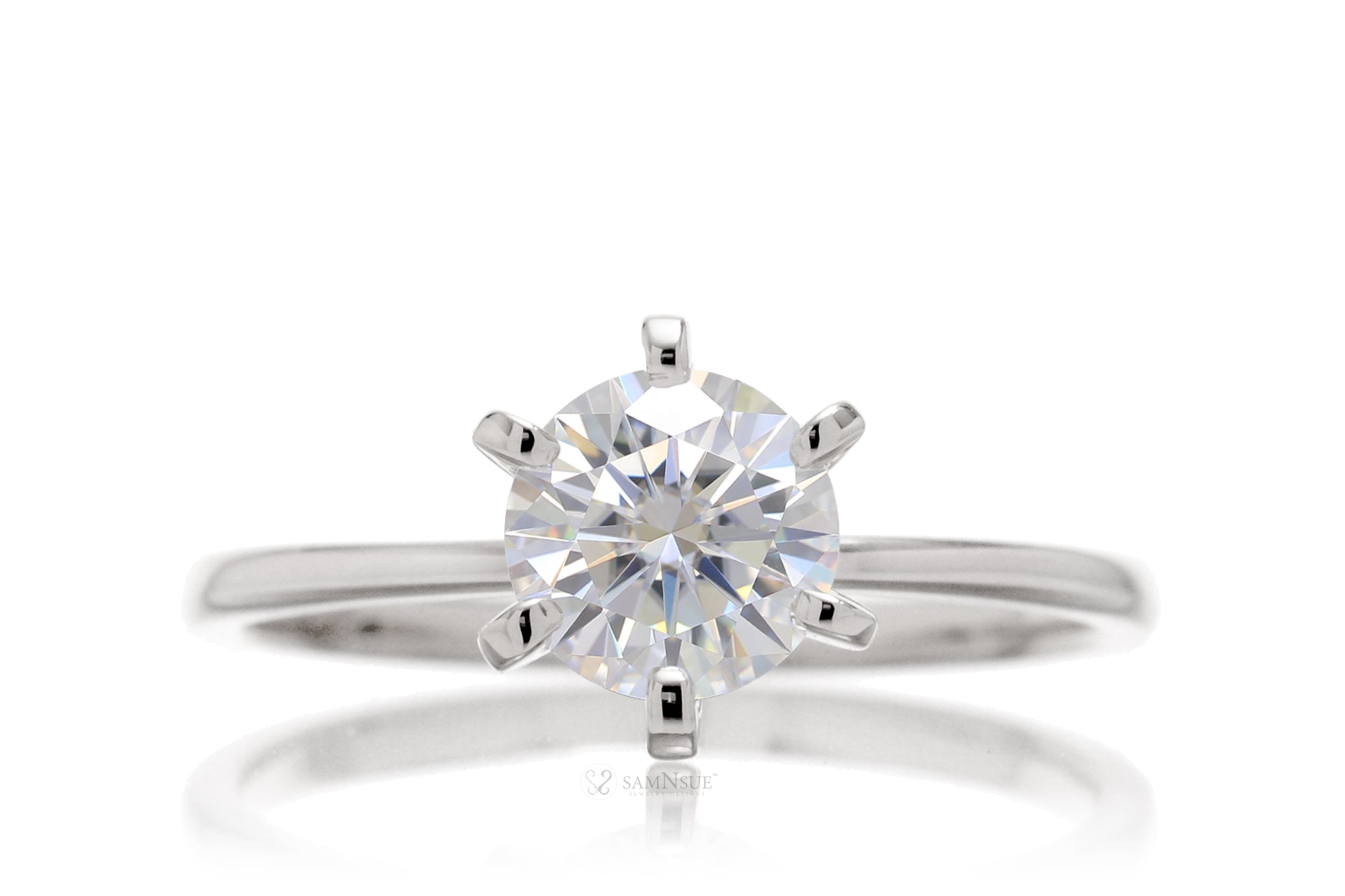 Round Moissanite Solitaire Engagement Ring | The Adeline In White Gold