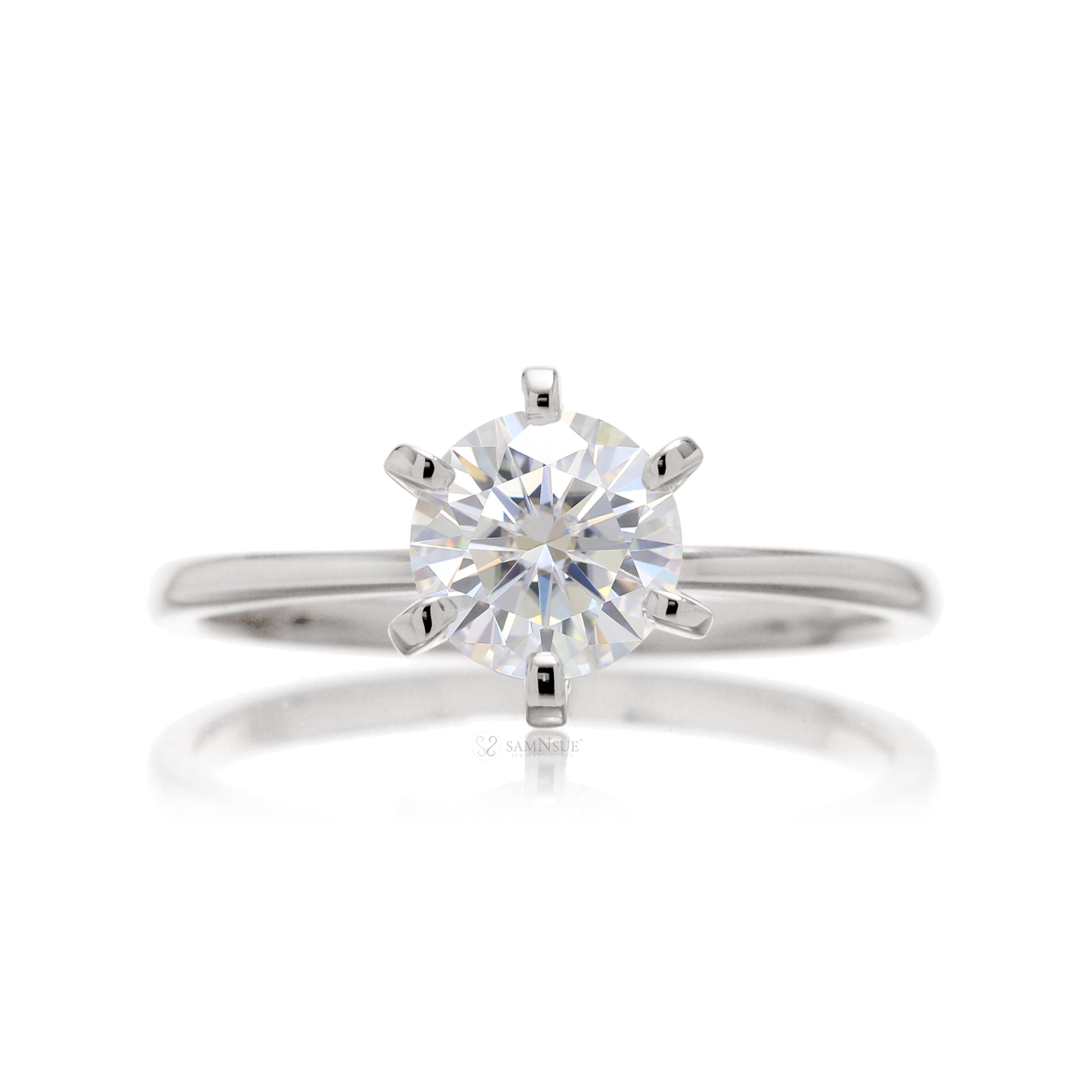 Round Moissanite Solitaire Engagement Ring | The Adeline In White Gold