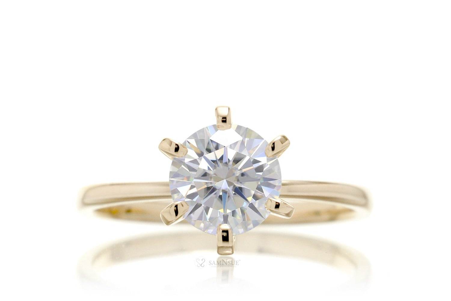 Solitaire Round Brilliant Diamond Engagement Ring Six Prongs Yellow Gold
