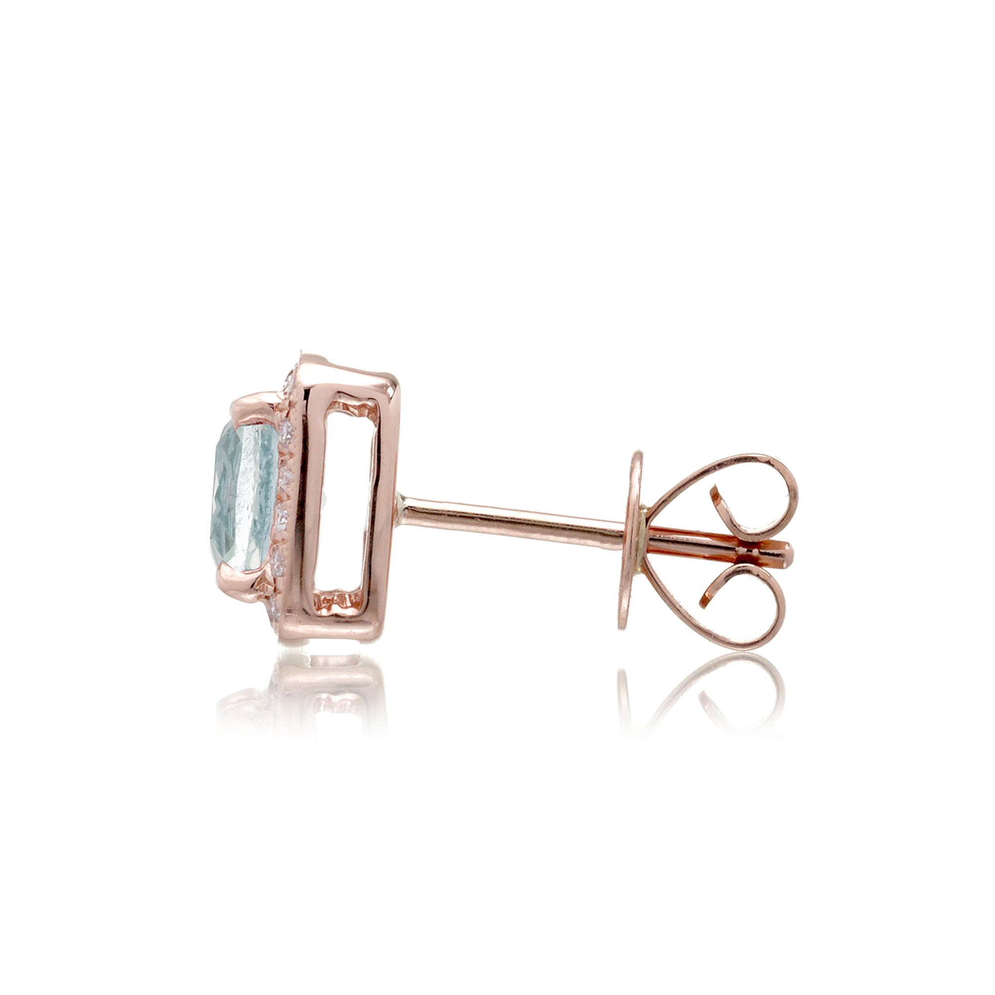 Aquamarine Studs Round Pave Diamond Halo Earrings