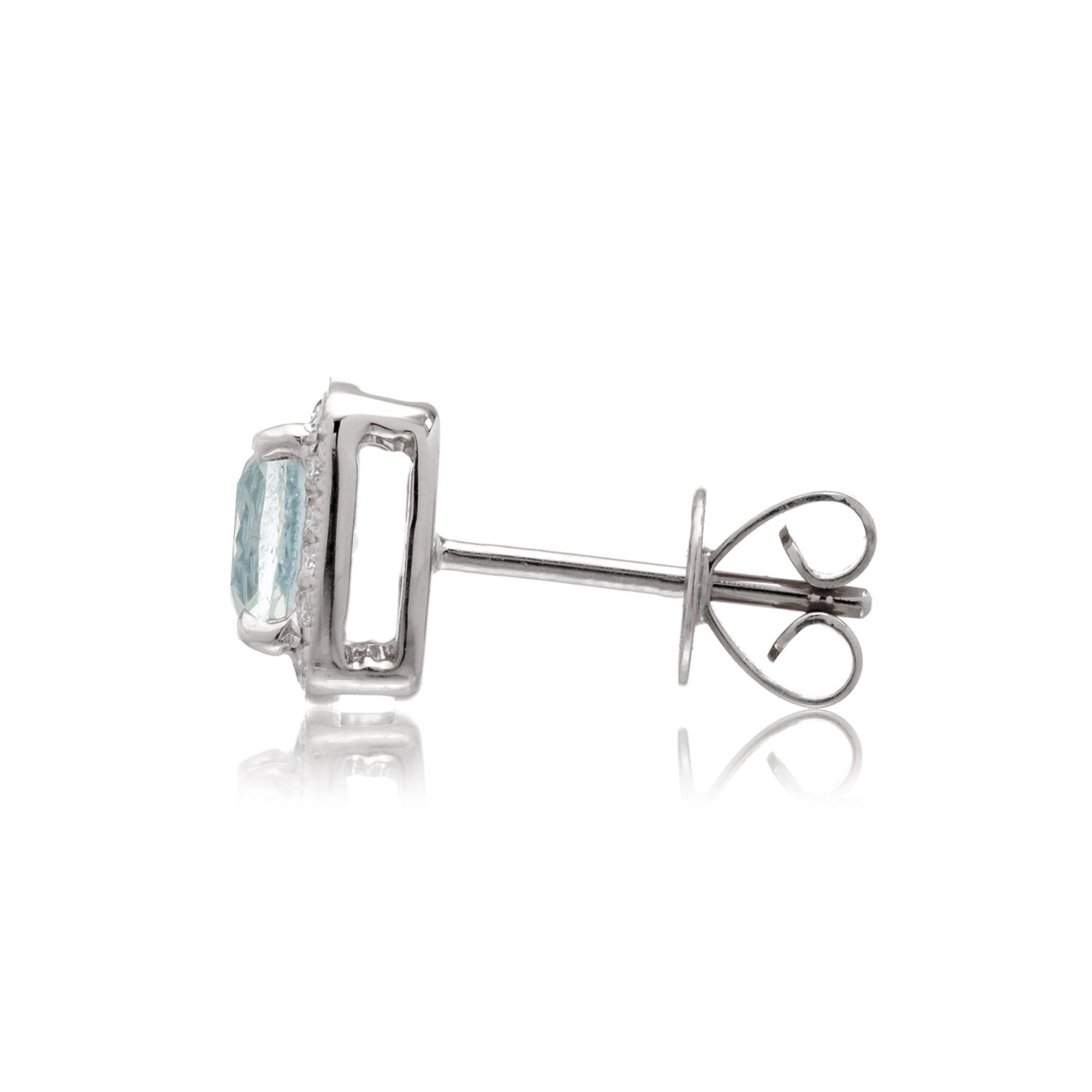 Aquamarine Studs Cushion Diamond Halo Earrings