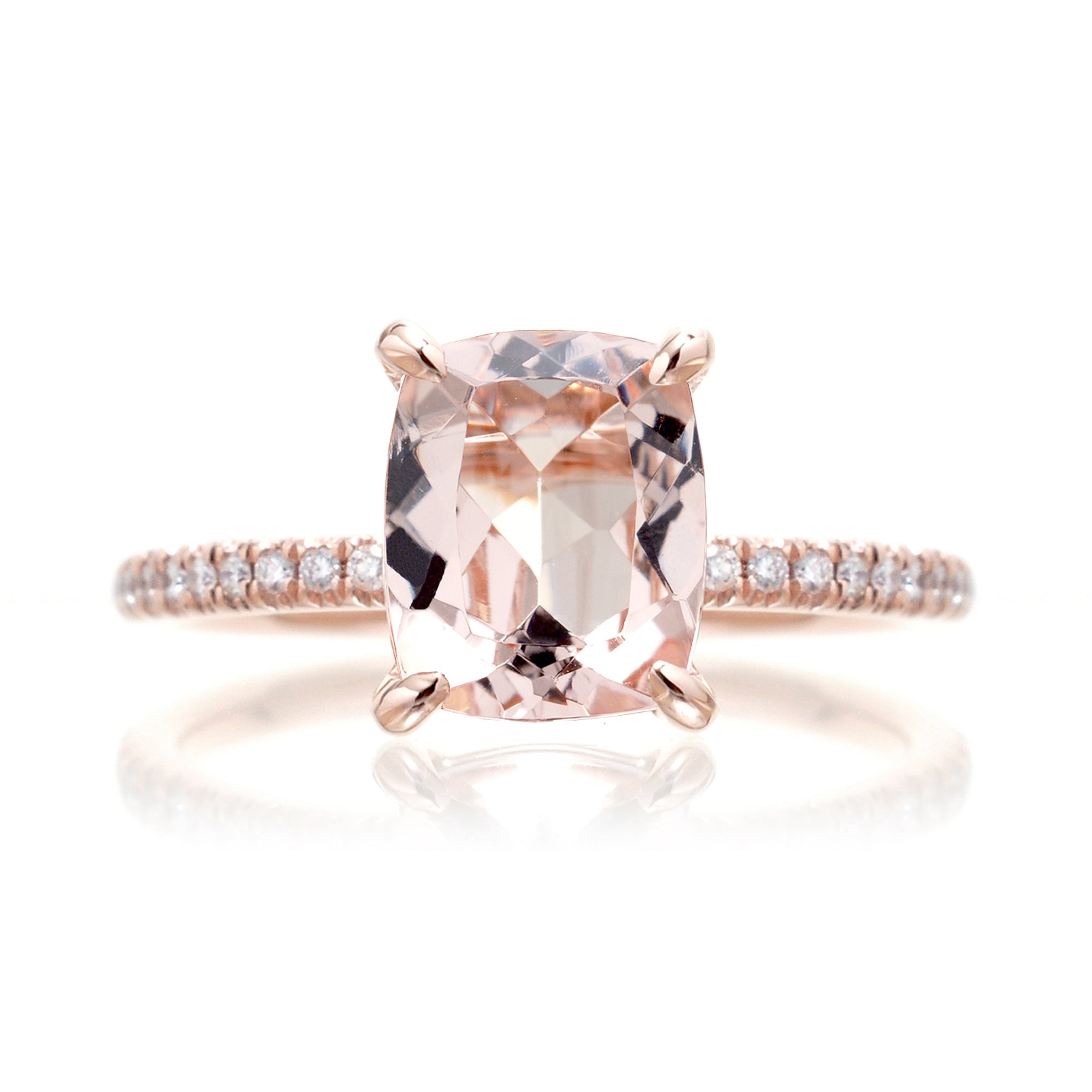 The Ava Long Cushion Morganite Diamond Band Engagement Ring Rose Gold