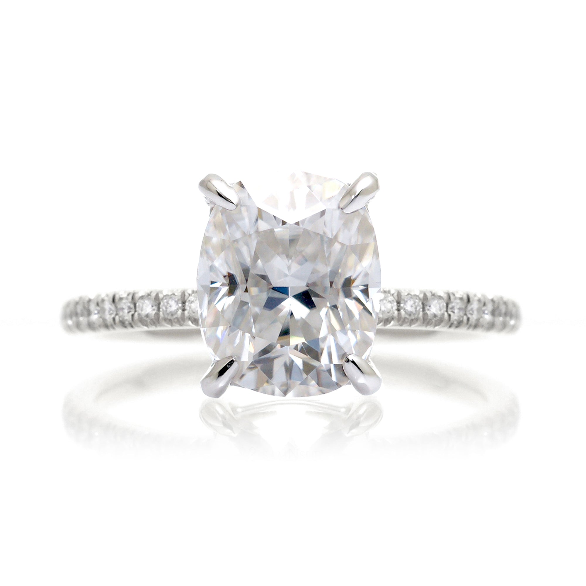 Long cushion moissanite diamond band engagement ring white gold - The Ava