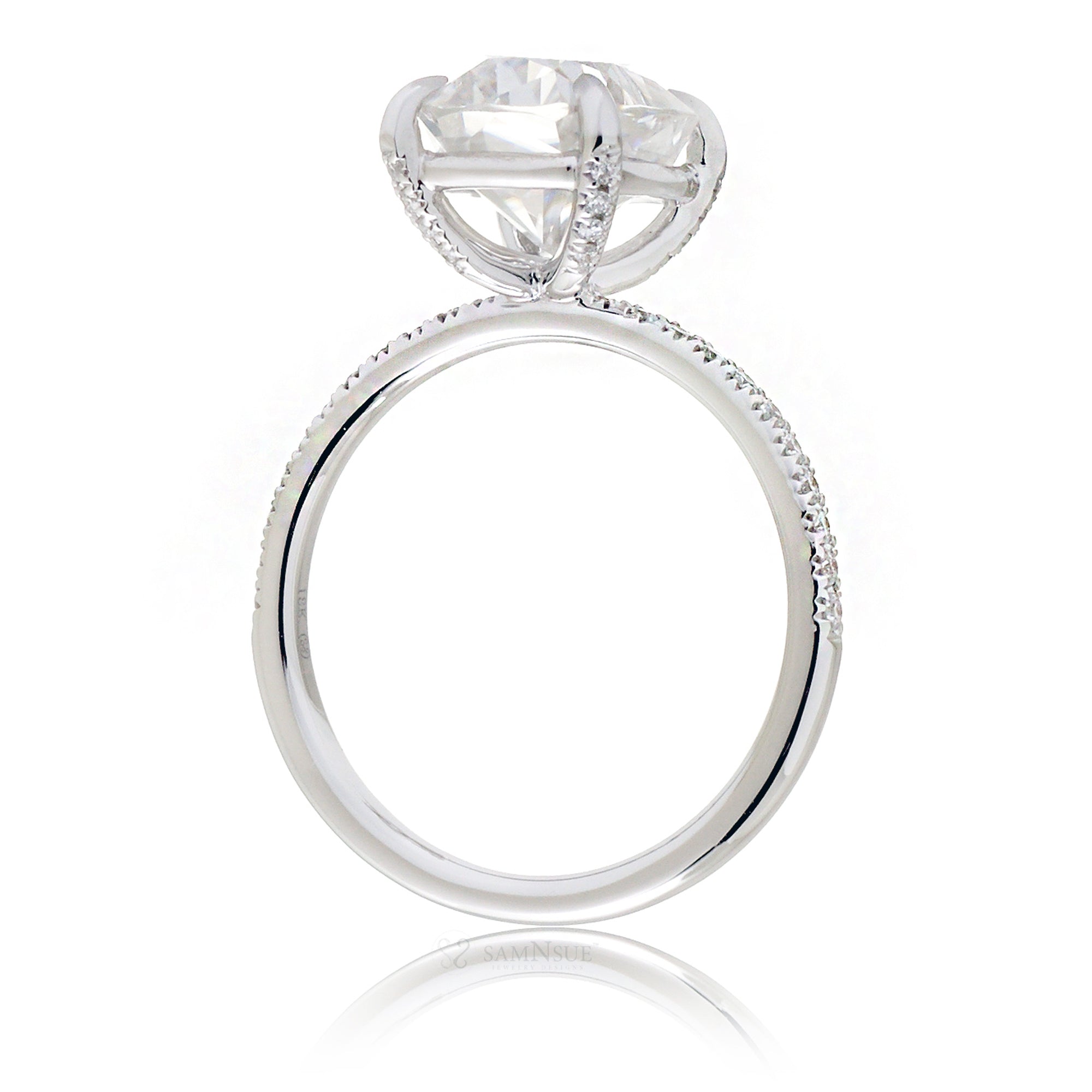 Long cushion moissanite diamond band engagement ring white gold - The Ava