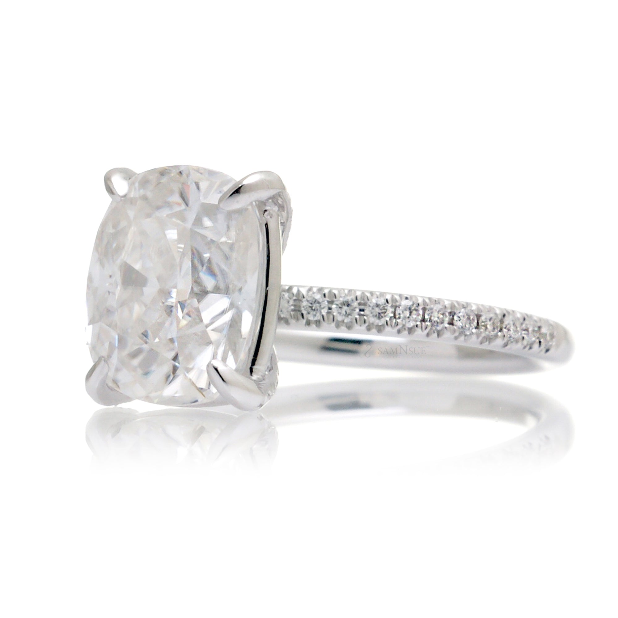Long cushion moissanite diamond band engagement ring white gold - The Ava