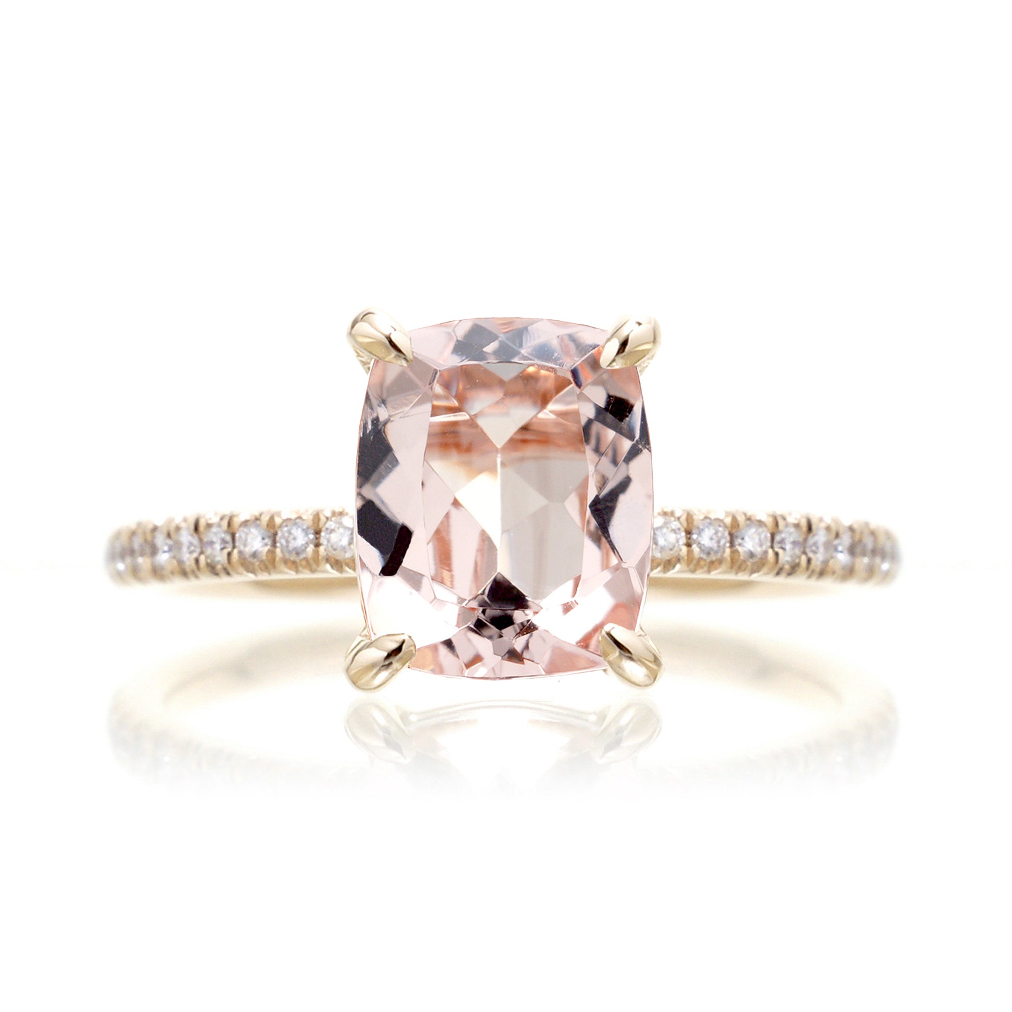The Ava Long Cushion Morganite Diamond Band Engagement Ring Yellow Gold